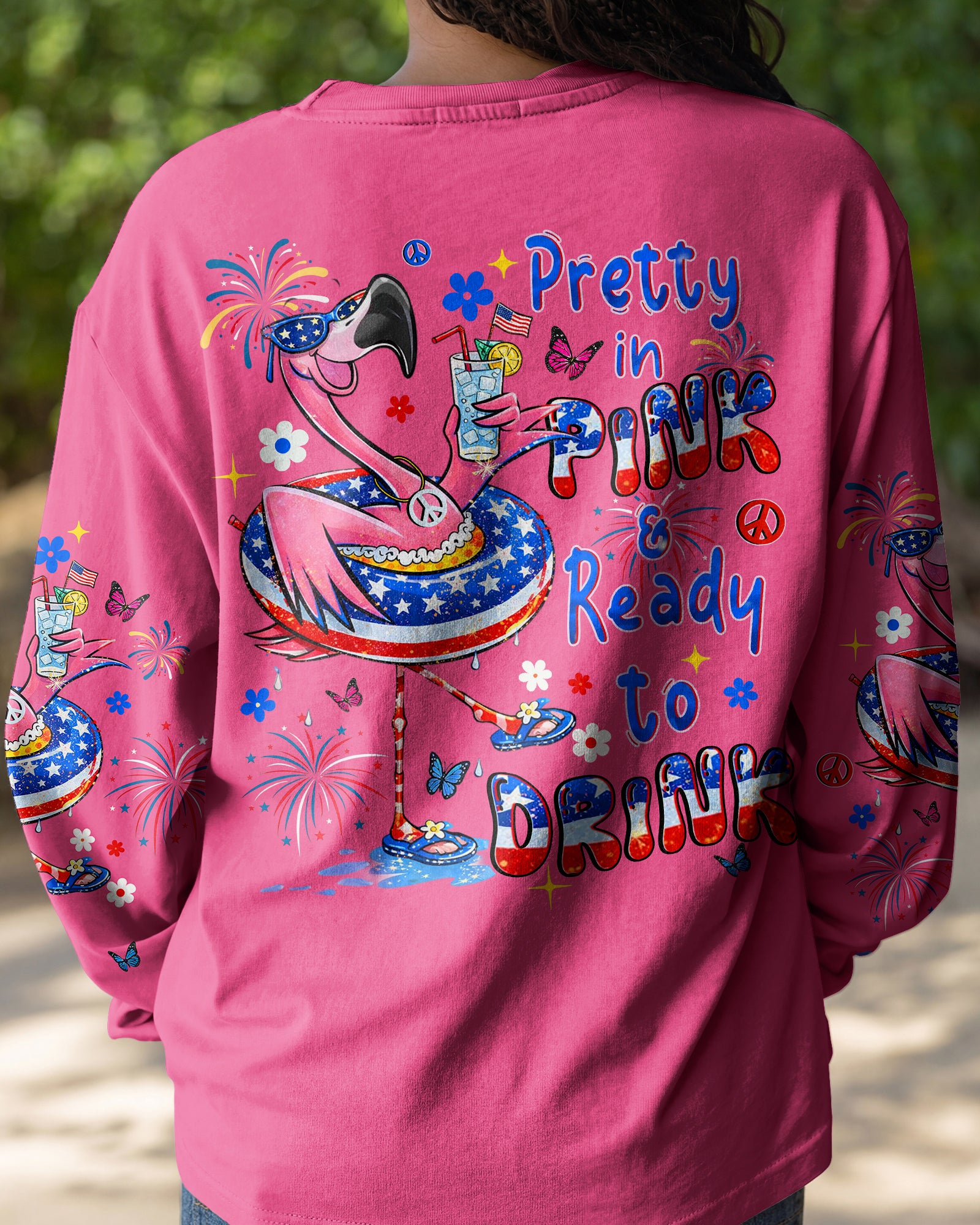 PRETTY IN PINK FLAMINGO RED WHITE & BLUE ALL OVER PRINT  - TLHN2503263