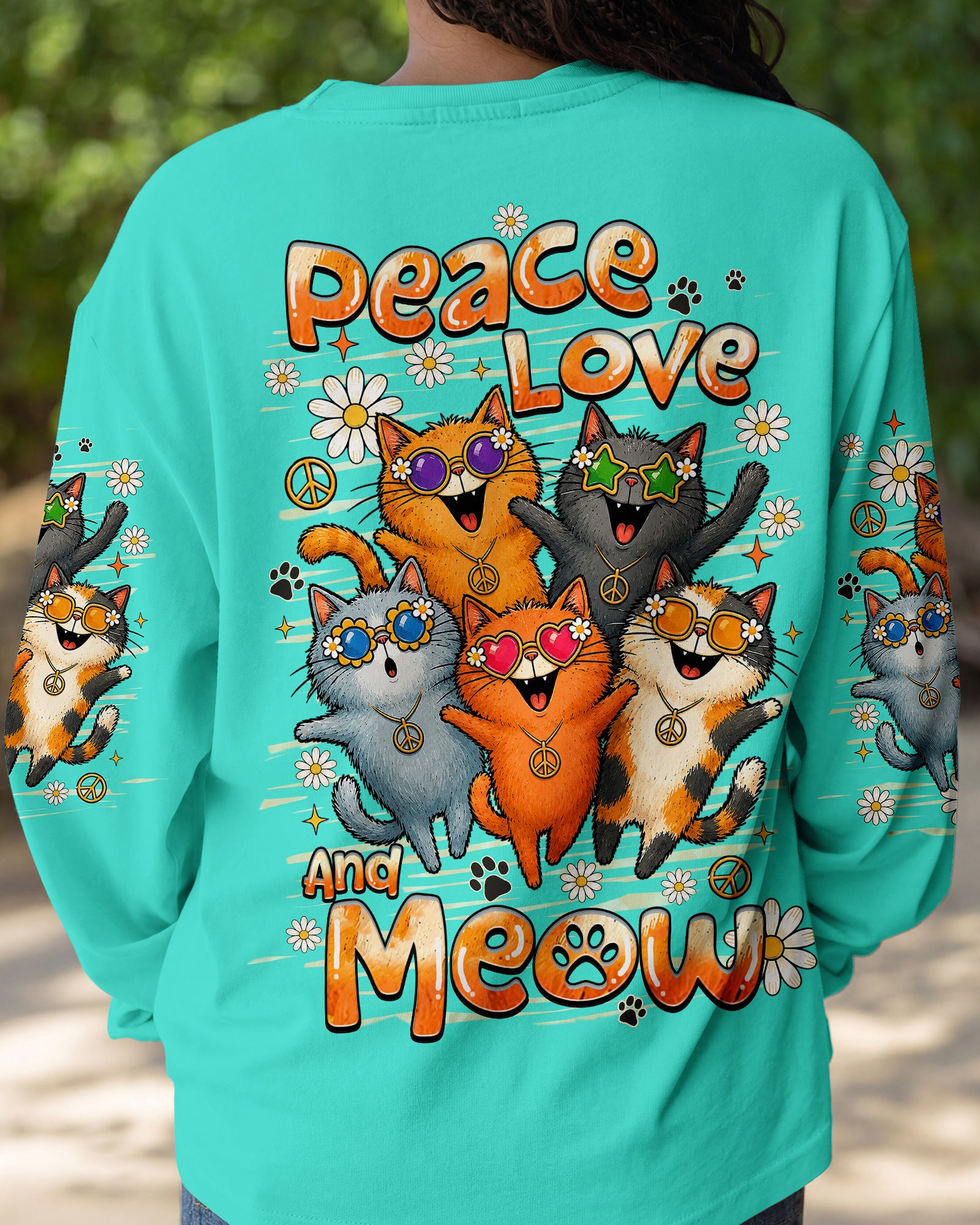 PEACE LOVE AND MEOW CAT ALL OVER PRINT - TLHN1007261
