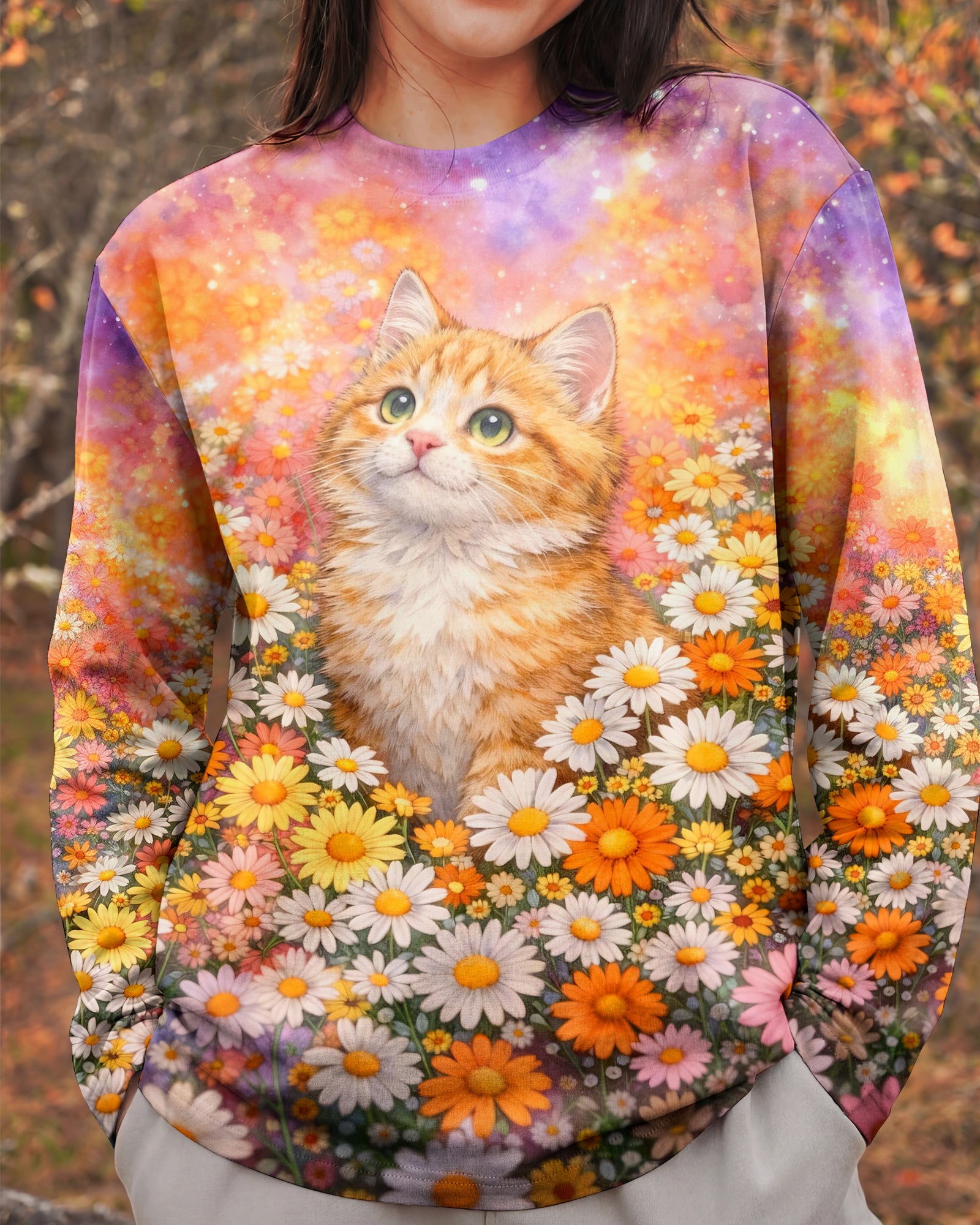 WATERCOLOR FLORAL CAT ALL OVER PRINT - TLHG1603261