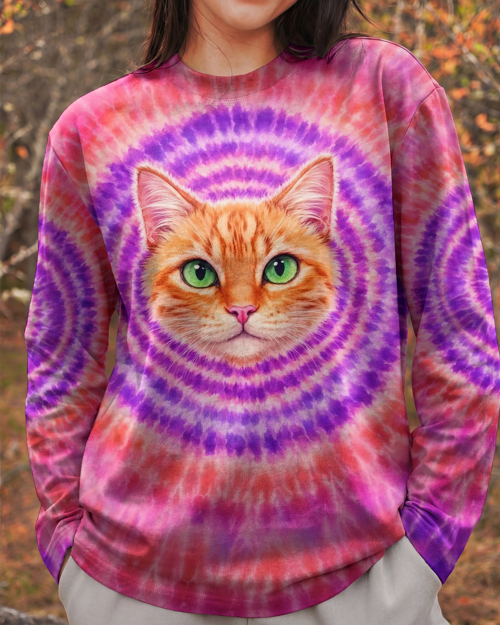 GINGER TABBY CAT PURPLE & PINK  SWIRL ALL OVER PRINT - TLHG0403262