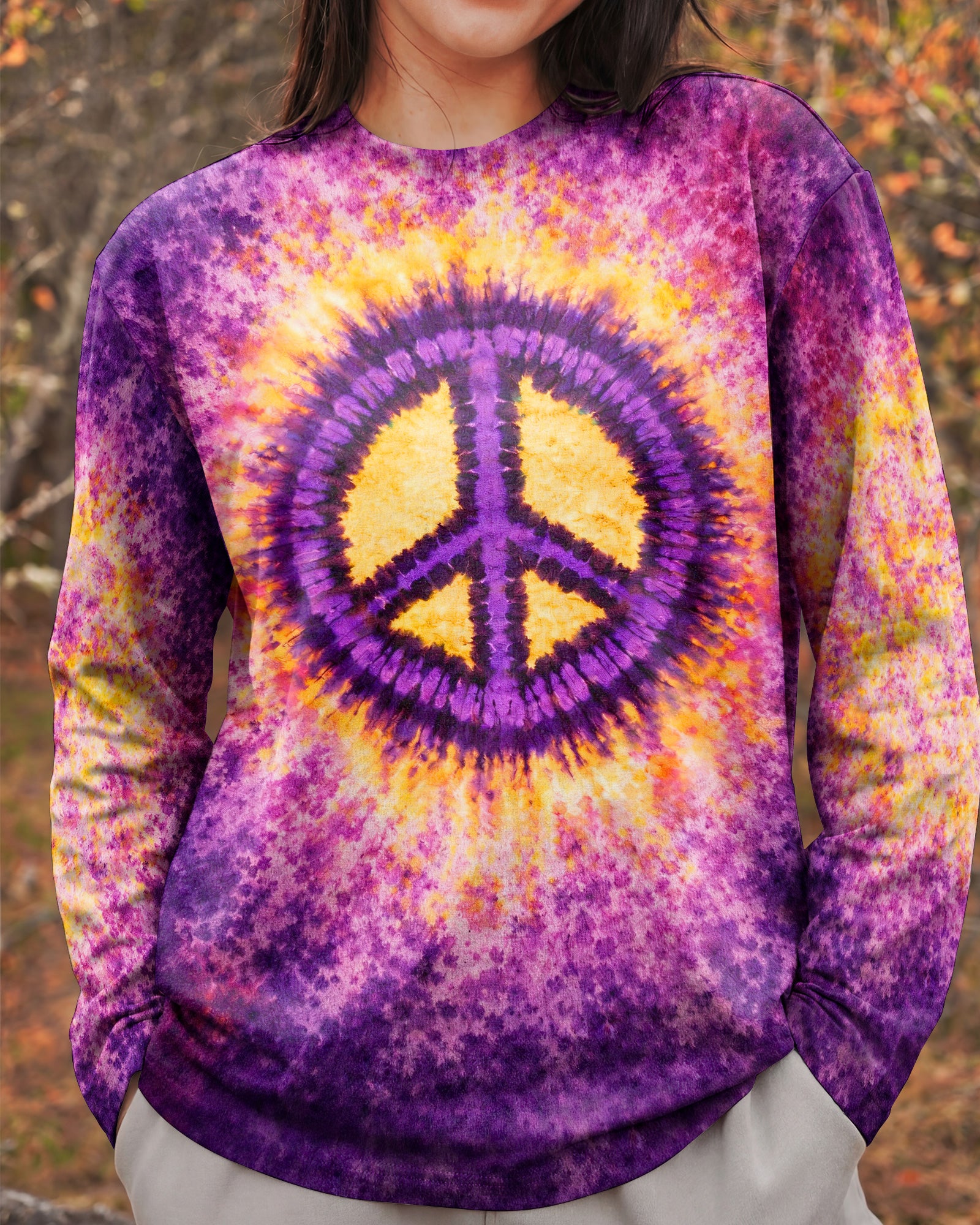 PEACE PAW PRINT PURPLE YELLOW SWIRL ALL OVER PRINT - TLHG3103263
