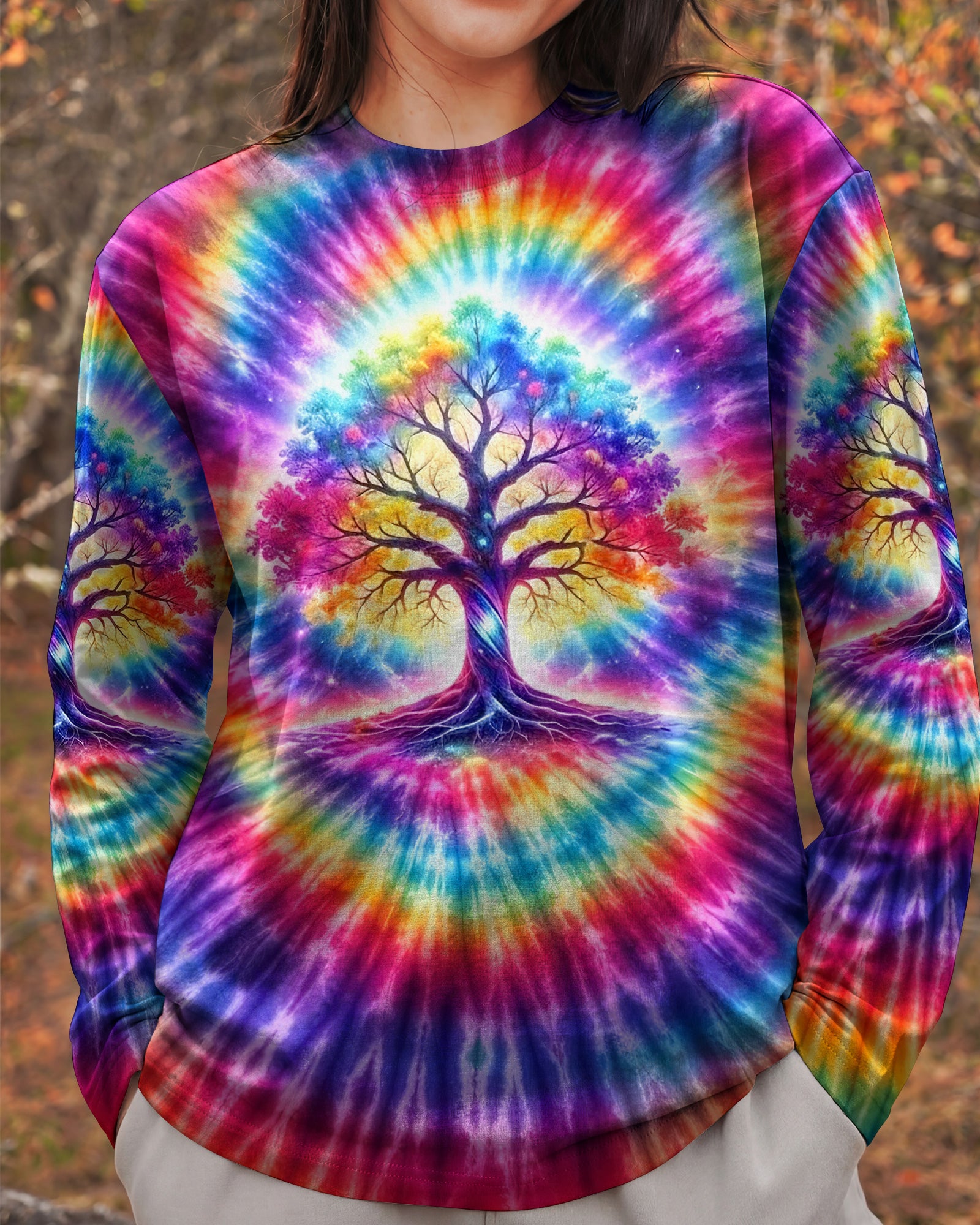 NEON RAINBOW SWIRL TREE OF LIFE ALL OVER PRINT - YHHG2402262