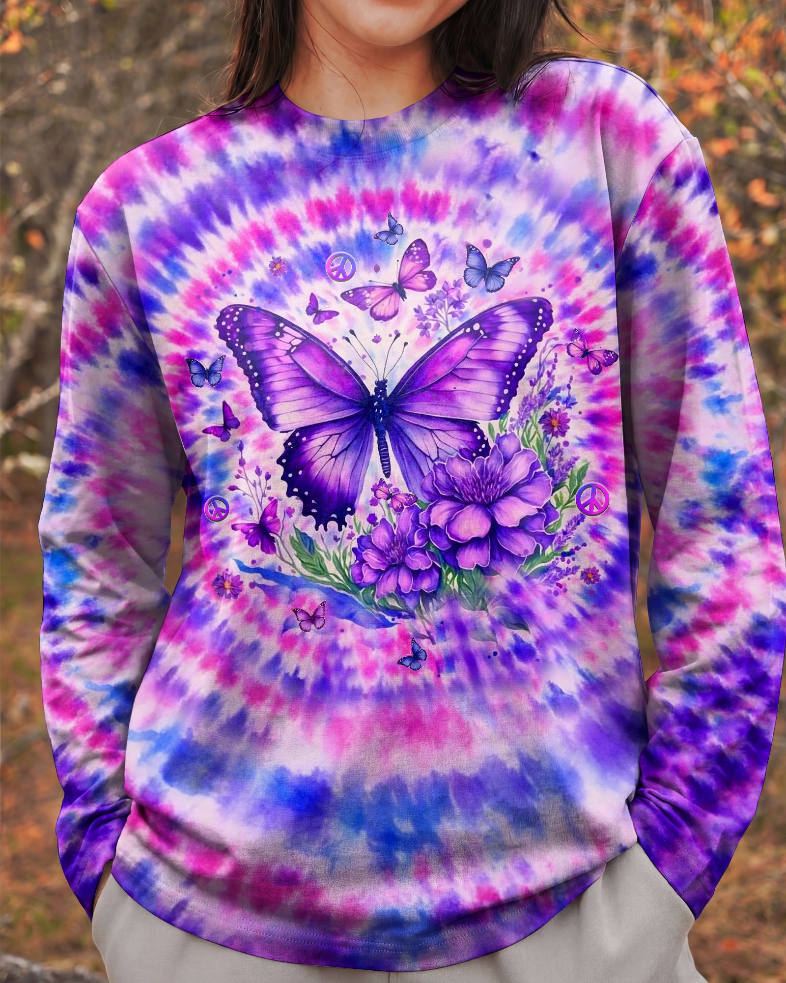 JUST BREATHE BUTTERFLY PURPLE SWIRL ALL OVER PRINT  - TLHN1203263