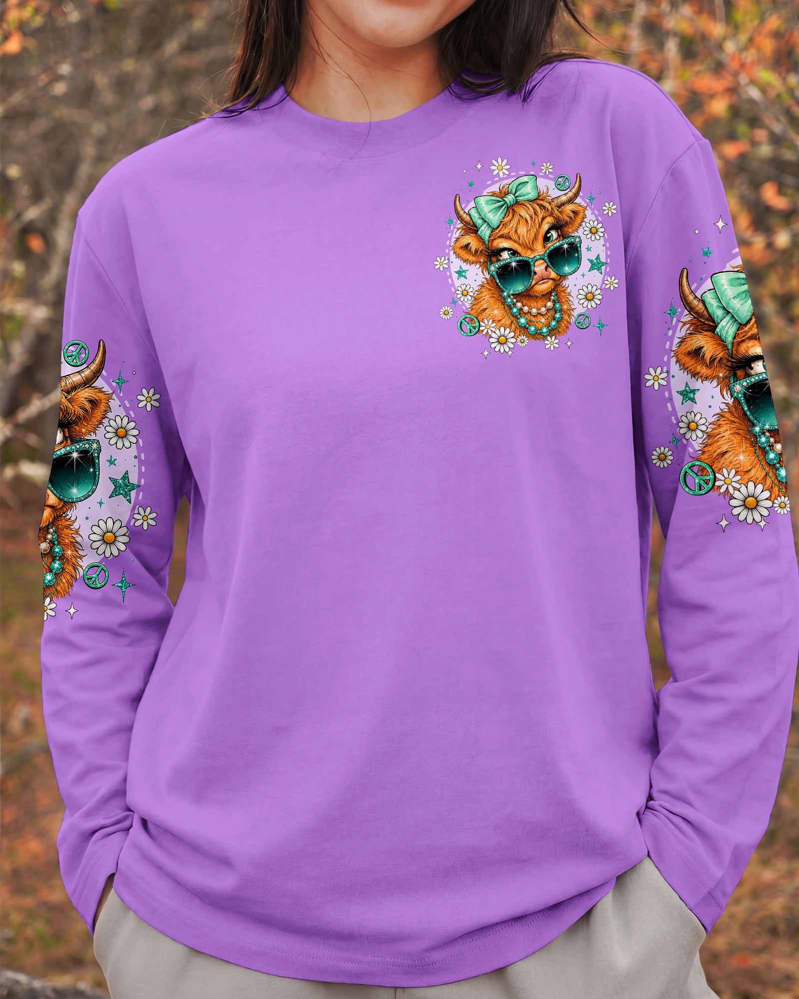 TOO GLAM TO GIVE A DAMN HIGHLAND COW ALL OVER PRINT - TLTW2207264
