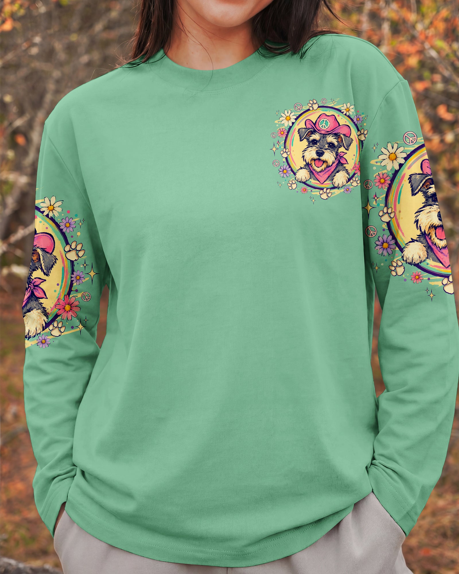 PEACE LOVE AND WOOF SCHNAUZER DOG ALL OVER PRINT - TLTW1507261