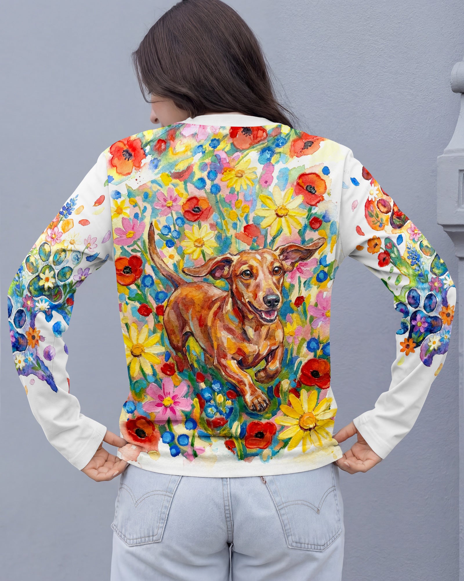RAINBOW FLORAL DACHSHUND DOG PAW ALL OVER PRINT - RI1103261