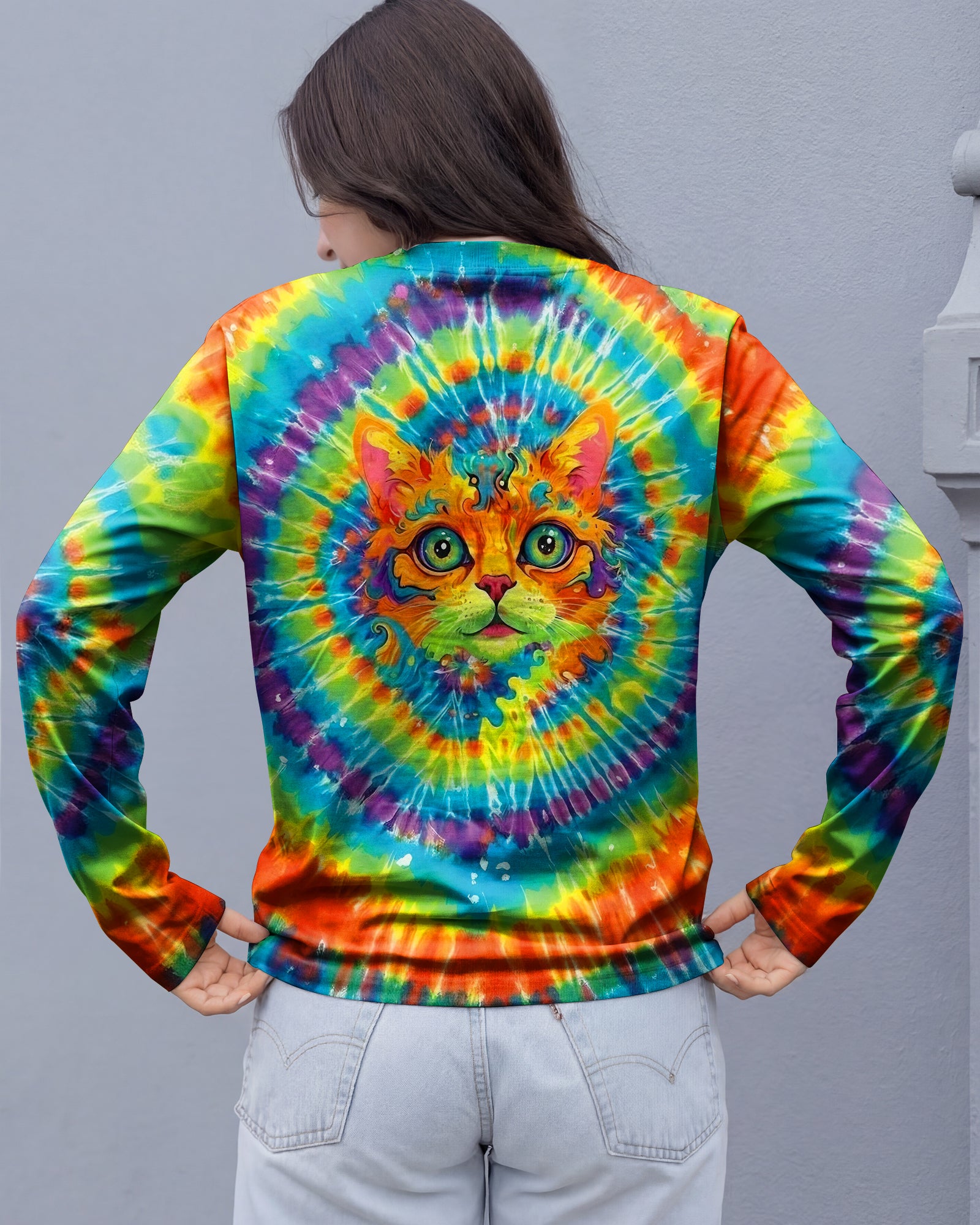 PSYCHEDELIC RAINBOW SWIRL CAT ALL OVER PRINT - YHLT0402261