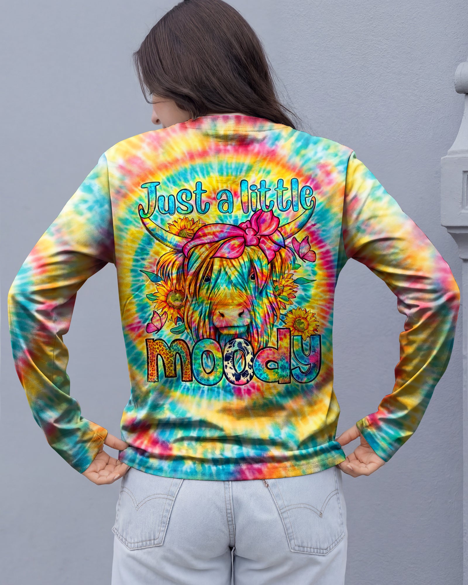JUST A LITTLE MOODY COW HIPPIE SWIRL ALL OVER PRINT  - TLHG2003262