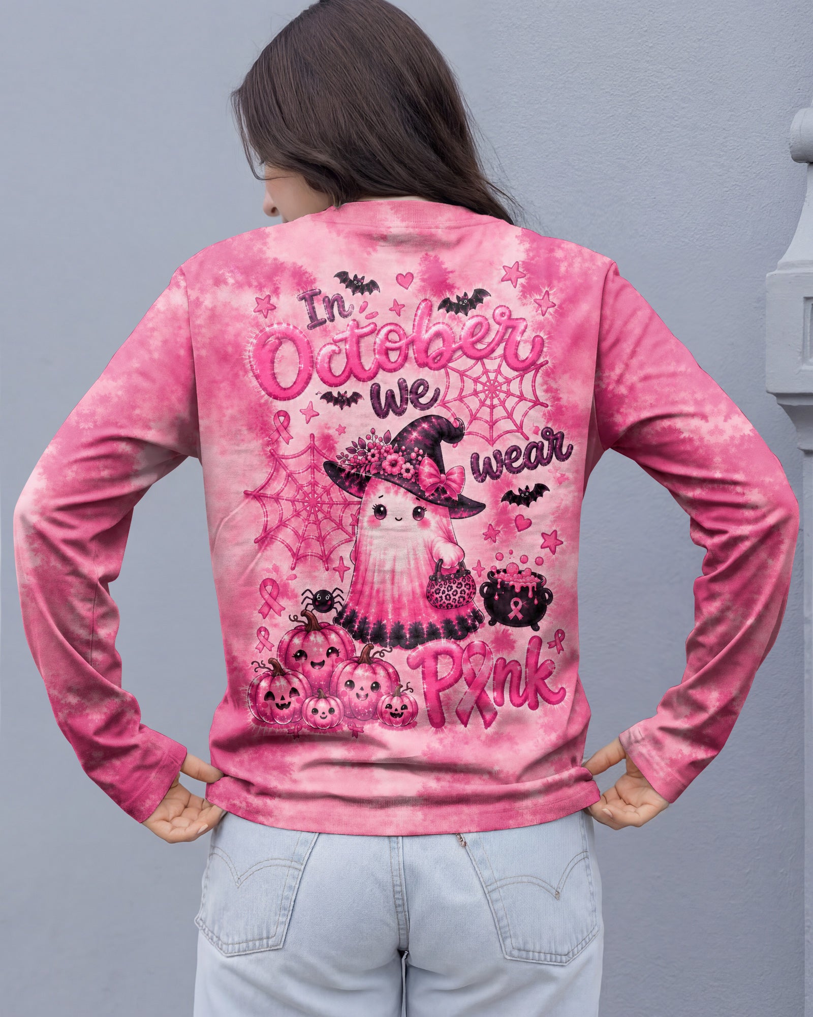 IN OCTOBER WE WEAR PINK WITCHY GHOST ALL OVER PRINT - KMTM2107261