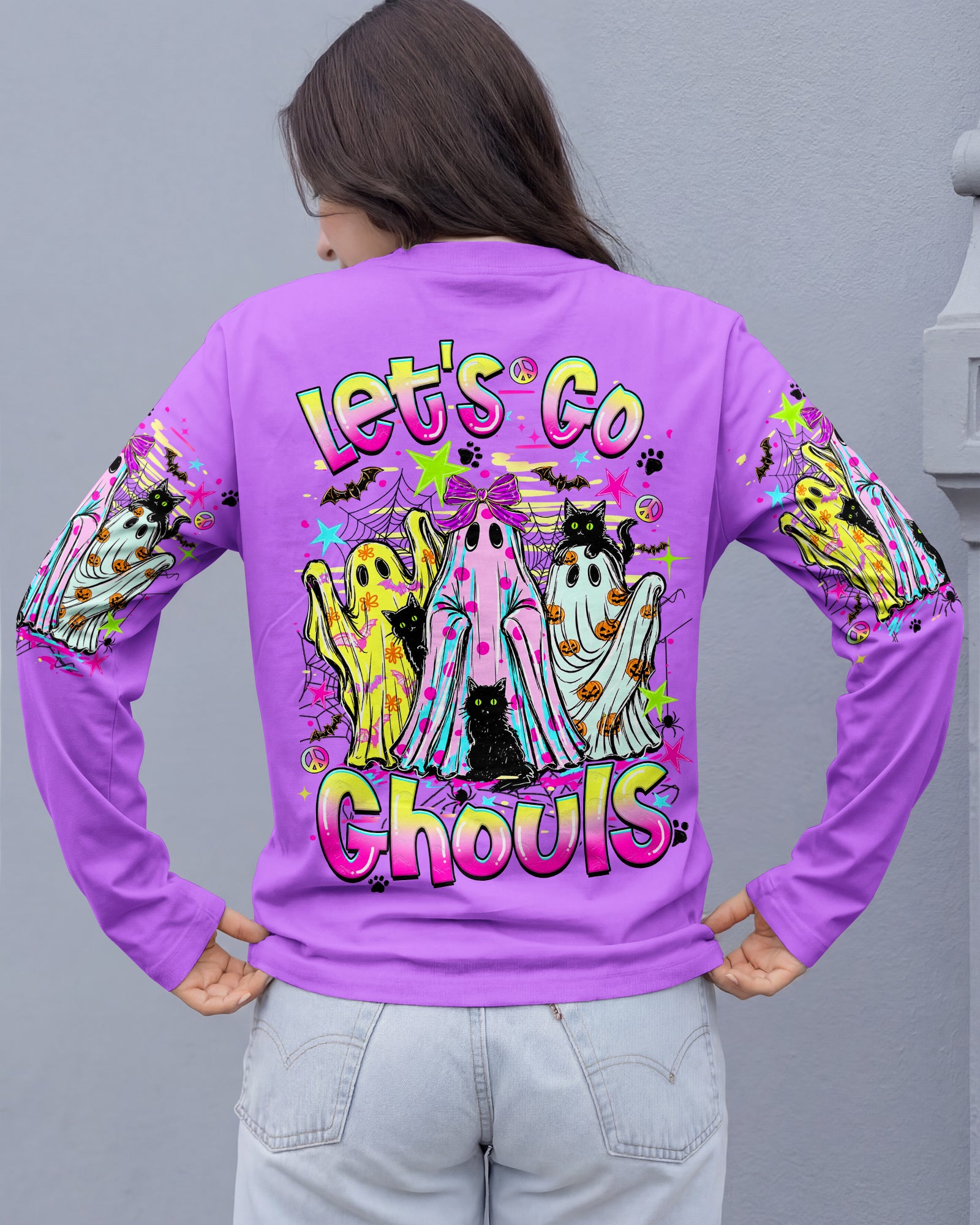 LET'S GO GHOULS BOO BLACK CAT HALLOWEEN ALL OVER PRINT - TLHN1707261
