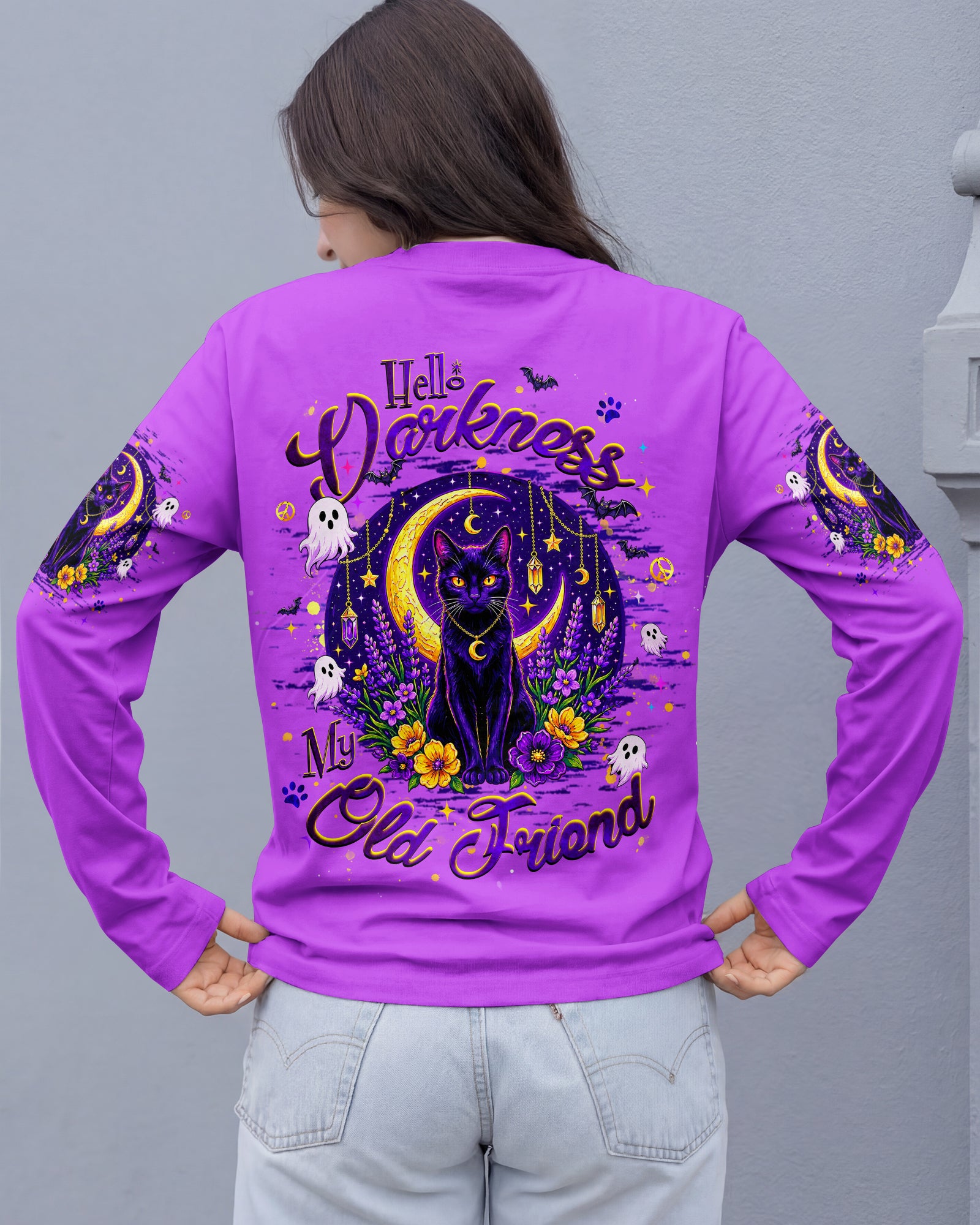 HELLO DARKNESS MY OLD FRIEND BLACK CAT HALLOWEEN ALL OVER PRINT - TLHG1707262