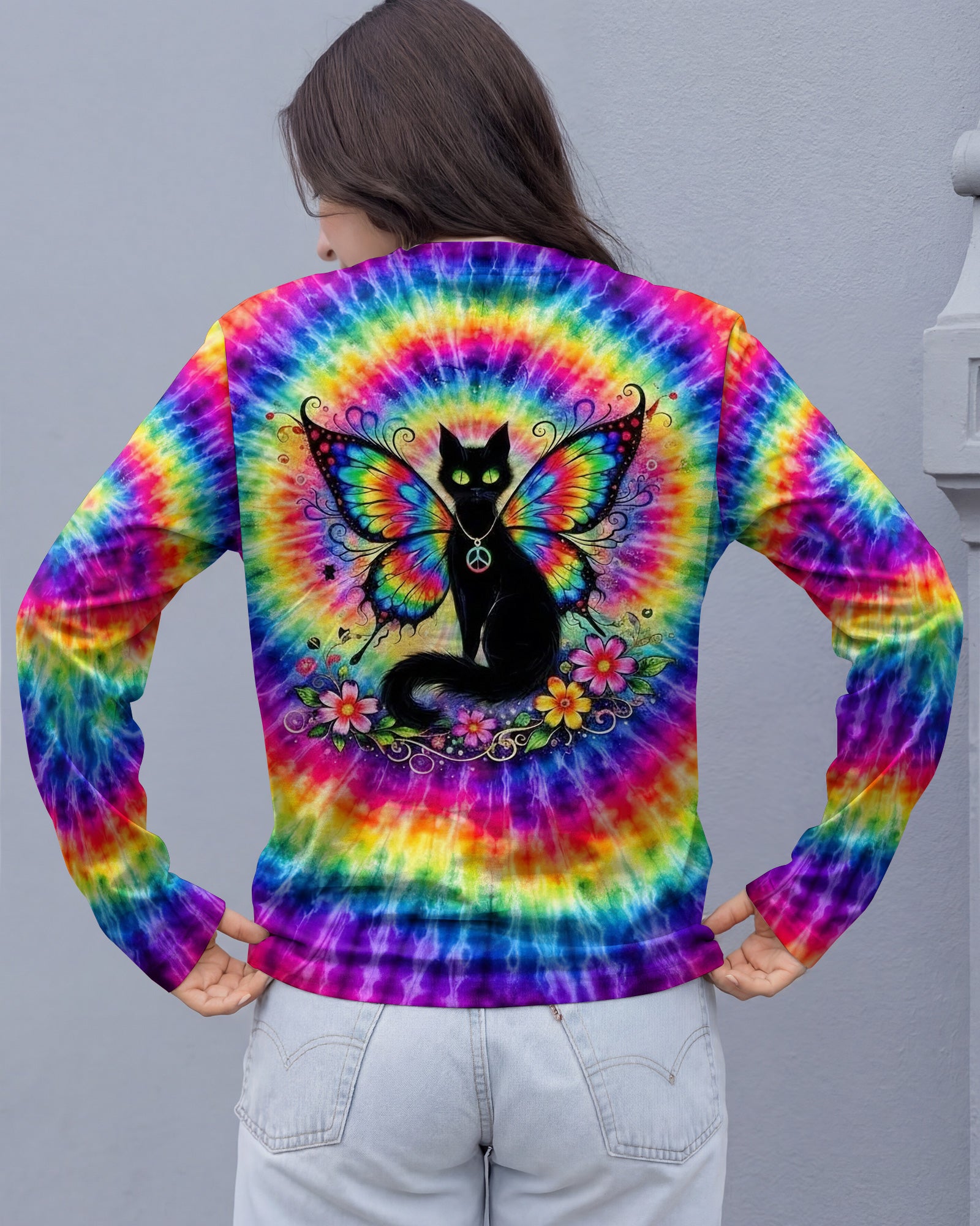 RAINBOW SWIRL BLACK CAT ALL OVER PRINT - YHHG2502261