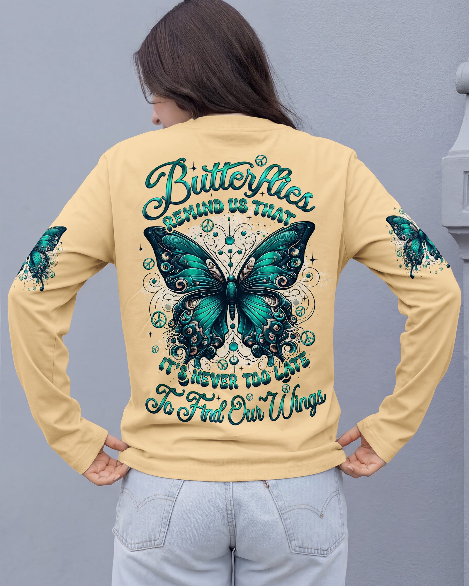NEVER TOO LATE TO FIND YOUR WINGS BUTTERFLY ALL OVER PRINT - TYQY0902261