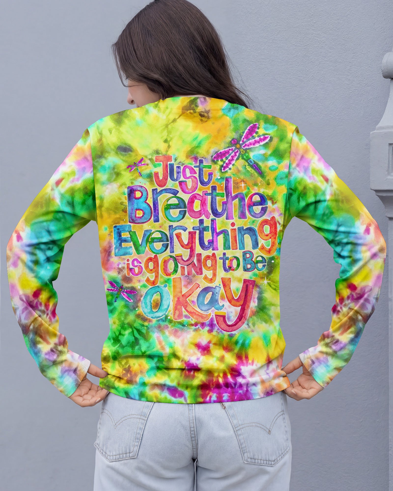 JUST BREATHE GOOD VIBES COLOR BURST ALL OVER PRINT - KM0604262