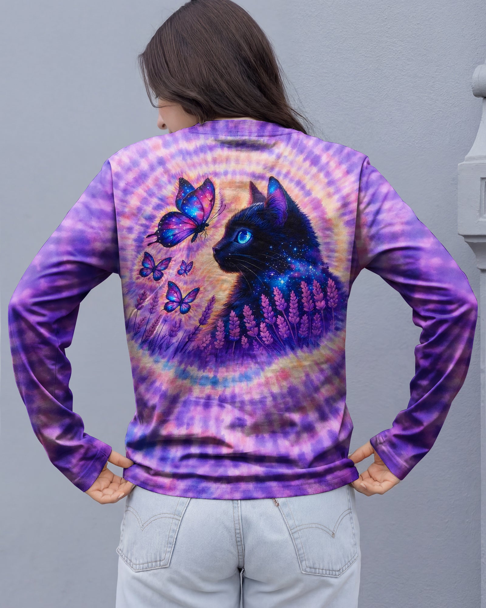 BLACK CAT LAVENDER PURPLE SWIRL ALL OVER PRINT - TLNO1103261