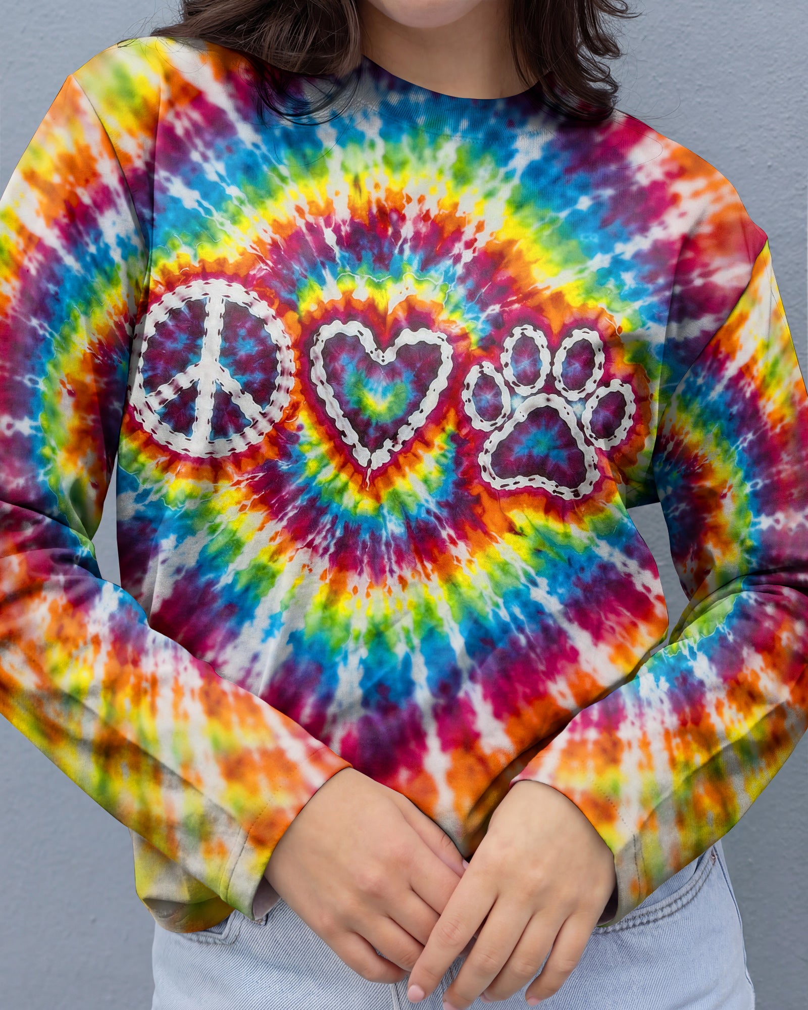 PEACE LOVE PAW PRINT COLORFUL SWIRL ALL OVER PRINT  - TLHG3103262