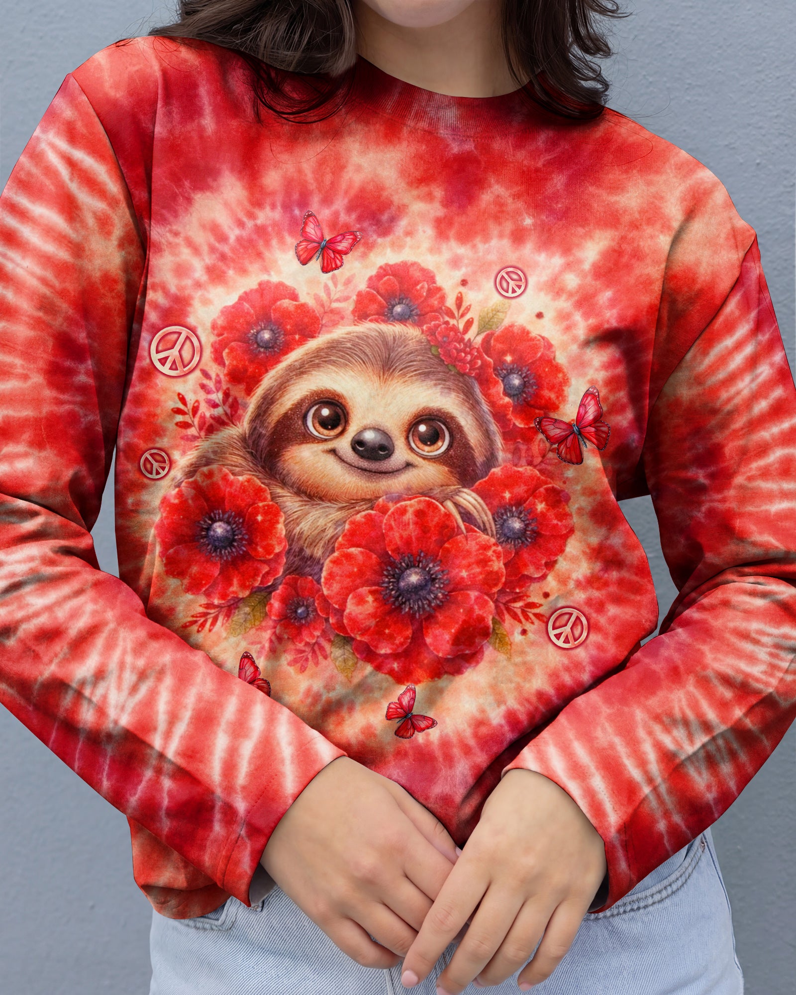JUST BREATHE SLOTH RED SWIRL ALL OVER PRINT - TLTW0804261