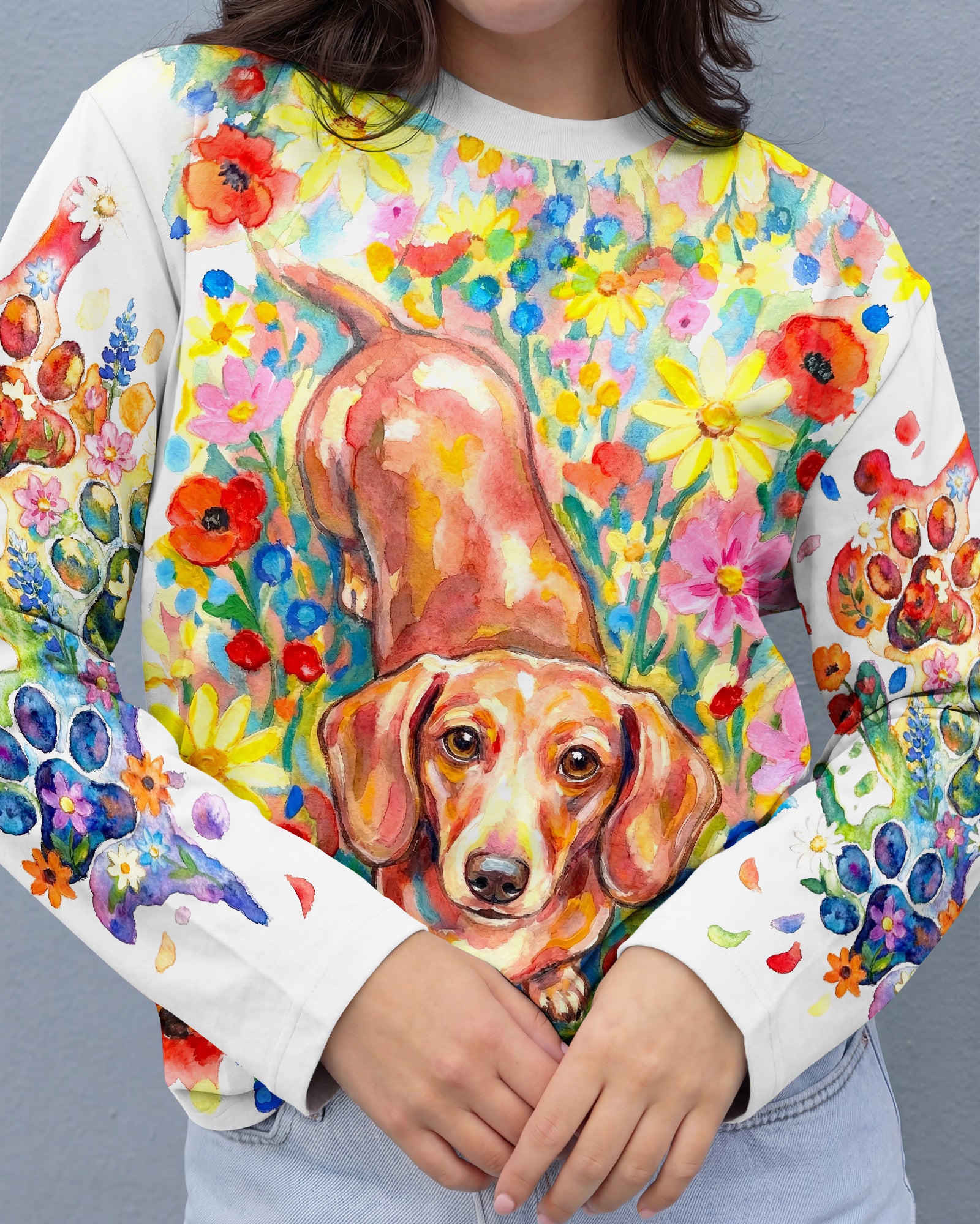 RAINBOW FLORAL DACHSHUND DOG PAW ALL OVER PRINT - RI1103261