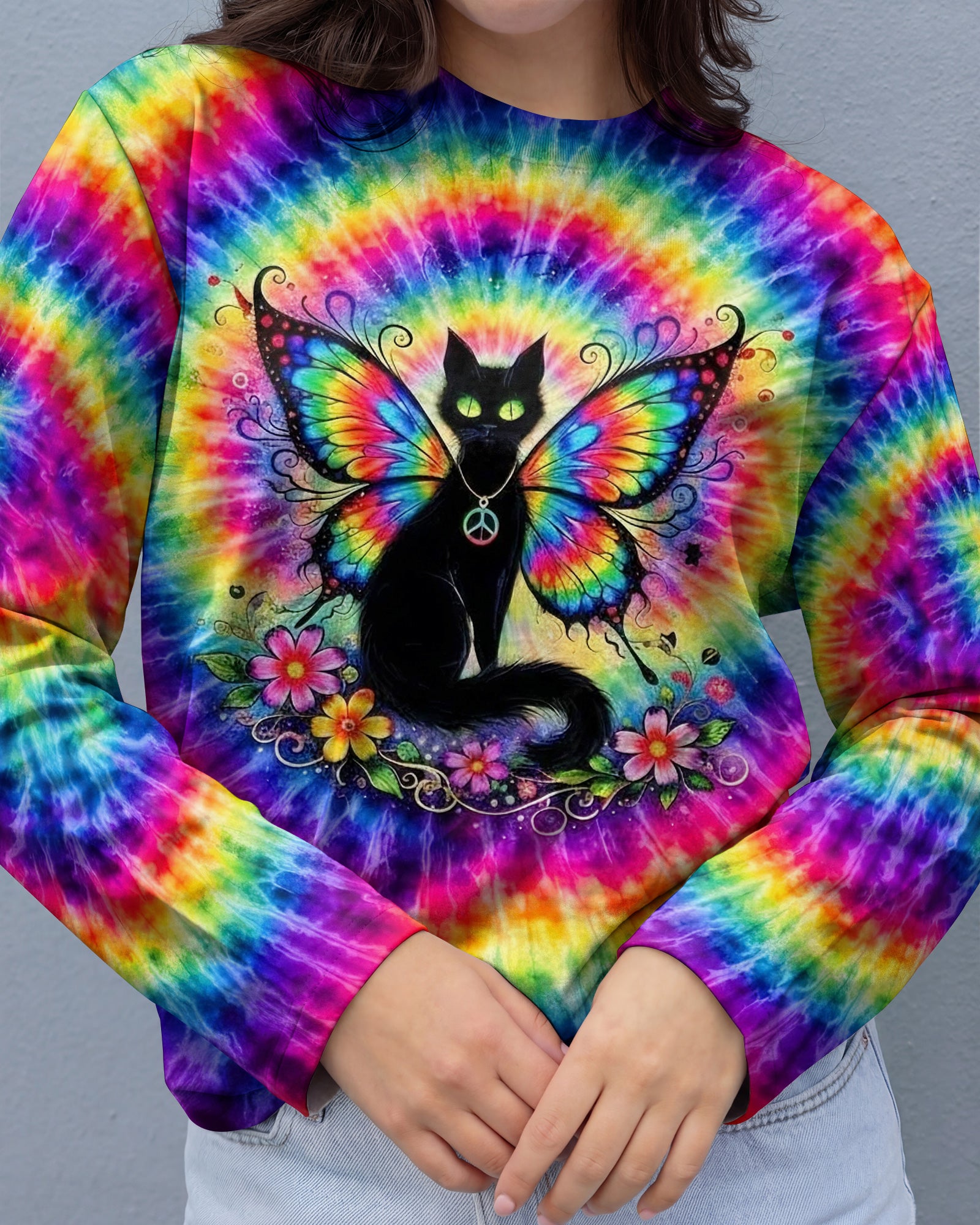 RAINBOW SWIRL BLACK CAT ALL OVER PRINT - YHHG2502261
