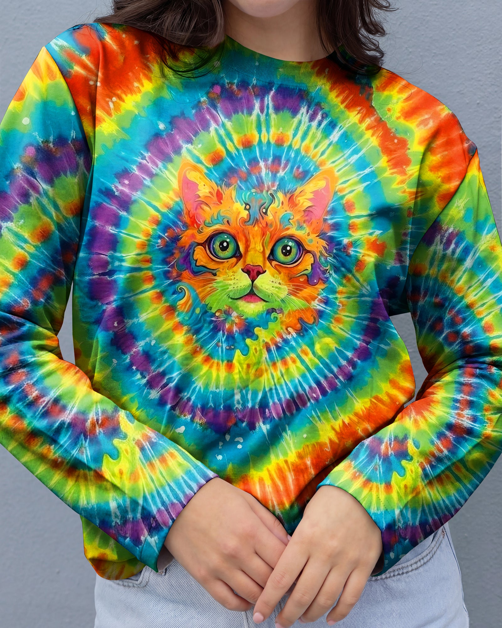 PSYCHEDELIC RAINBOW SWIRL CAT ALL OVER PRINT - YHLT0402261