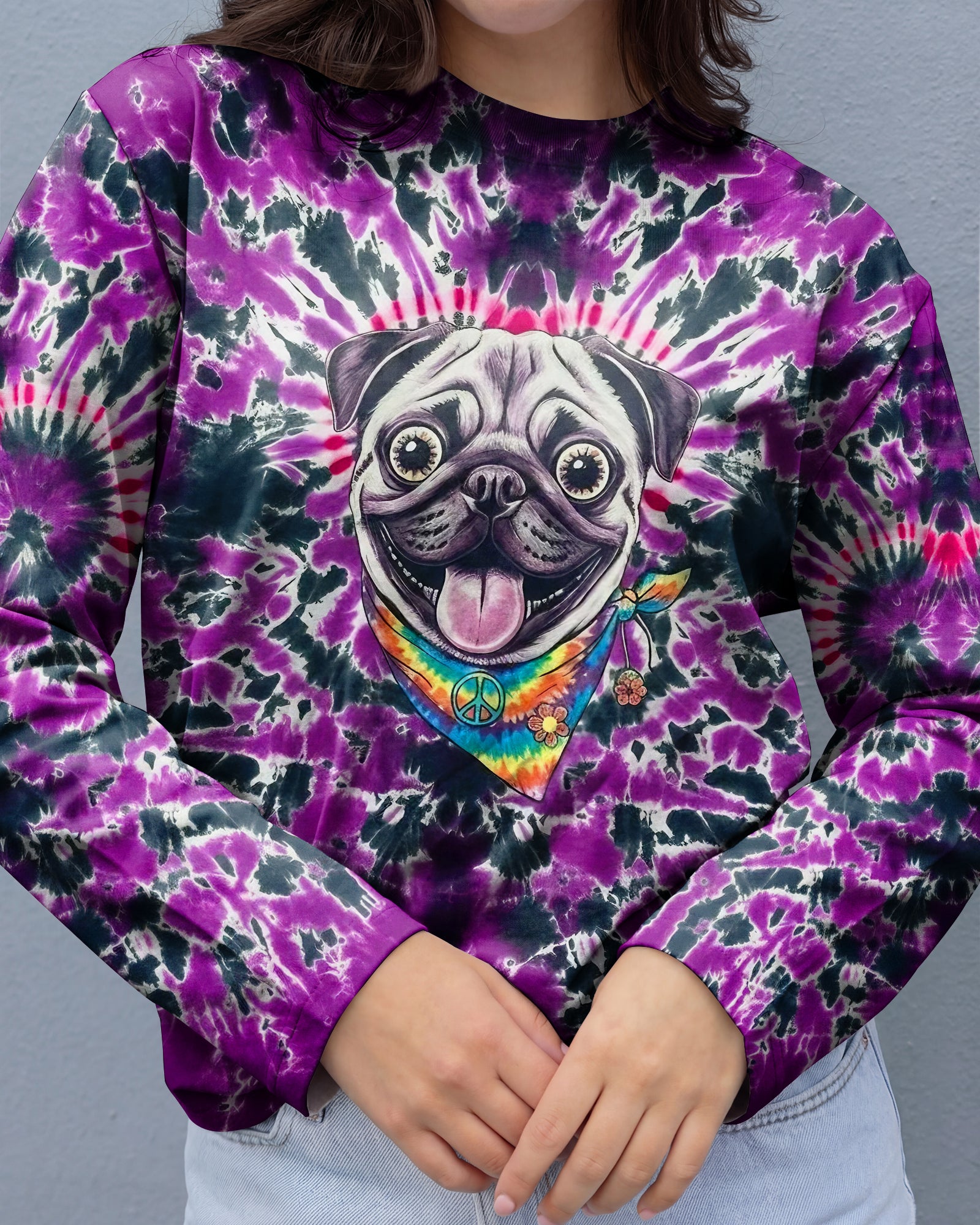 PURPLE SWIRL FUNNY PUG DOG ALL OVER PRINT - YHLT0202261