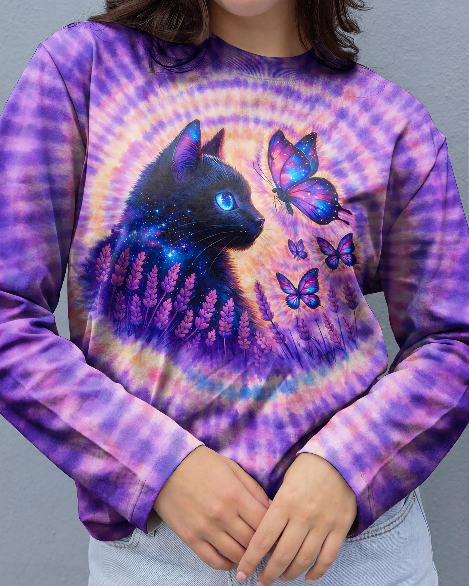 BLACK CAT LAVENDER PURPLE SWIRL ALL OVER PRINT - TLNO1103261