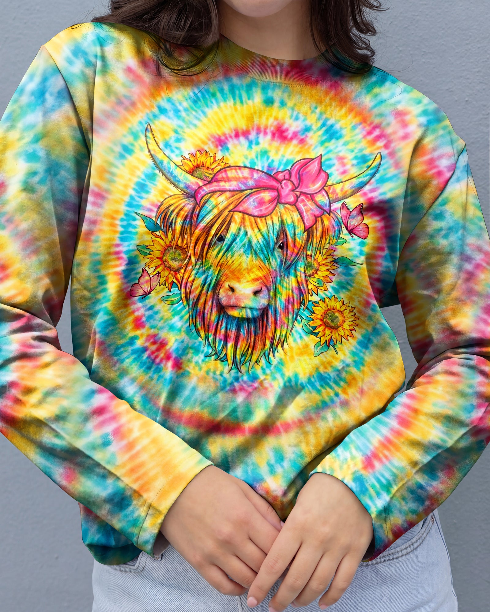 JUST A LITTLE MOODY COW HIPPIE SWIRL ALL OVER PRINT  - TLHG2003262