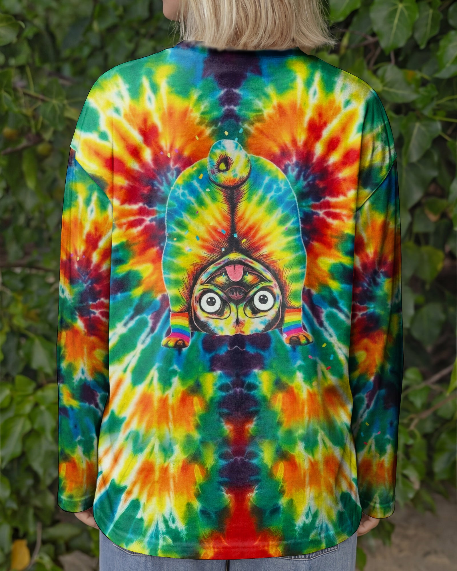 RAINBOW SWIRL FUNNY PUG DOG ALL OVER PRINT - YHHG0202262