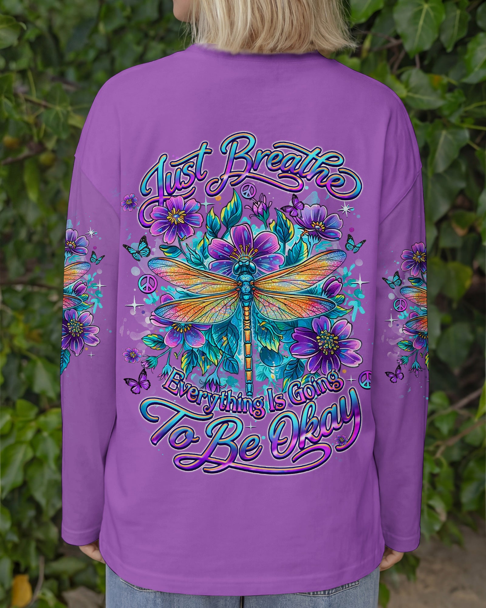 JUST BREATHE DRAGONFLY FLORAL ALL OVER PRINT - TLHN2403262