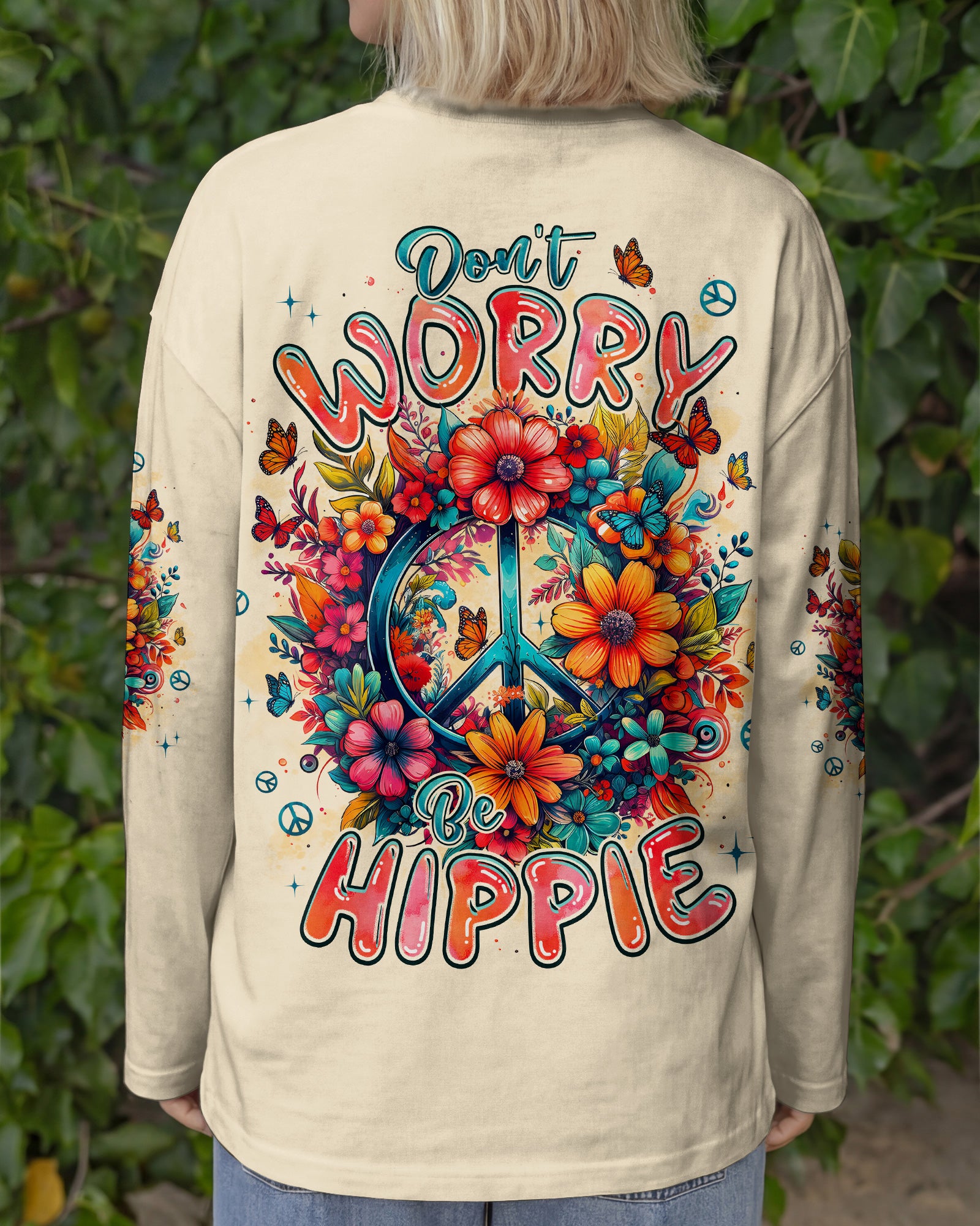 DON'T WORRY BE HIPPIE FLOWERS ALL OVER PRINT - TYPQ1404261