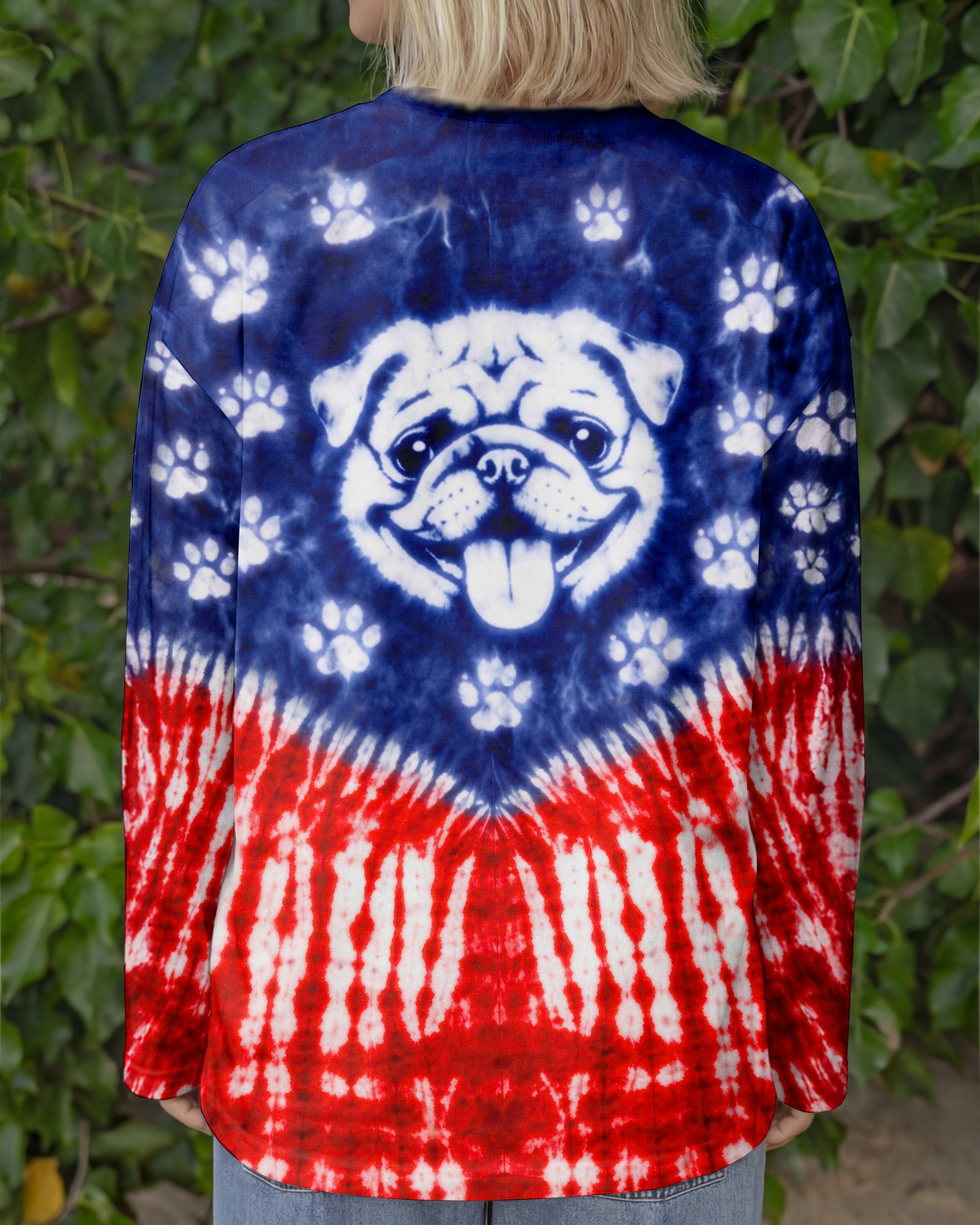 PUG DOG PAW PRINT RED WHITE & BLUE SWIRL ALL OVER PRINT - TLTW0204261