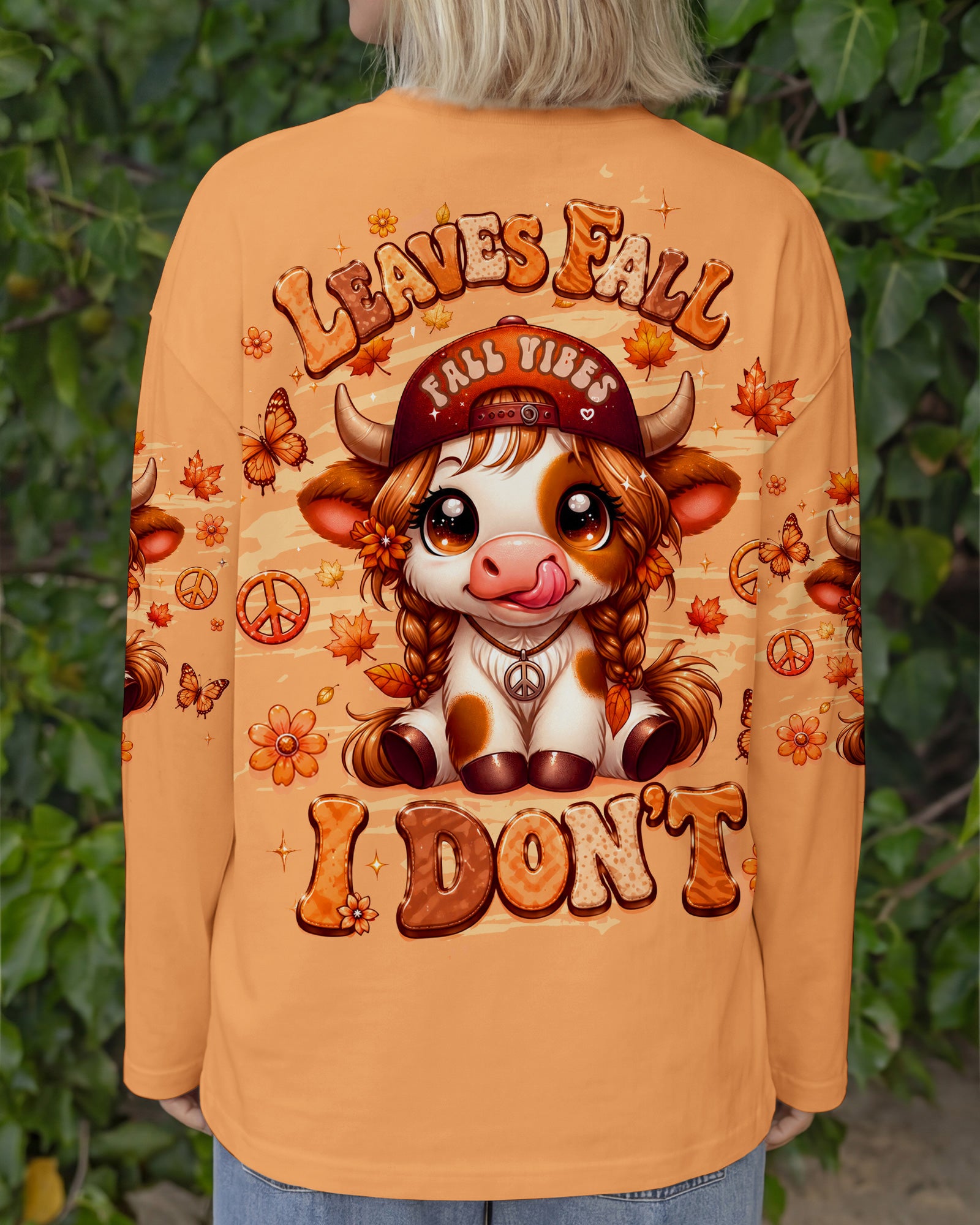 LEAVES FALL I DON'T HIGHLAND COW AUTUMN ALL OVER PRINT - TLTW2707264