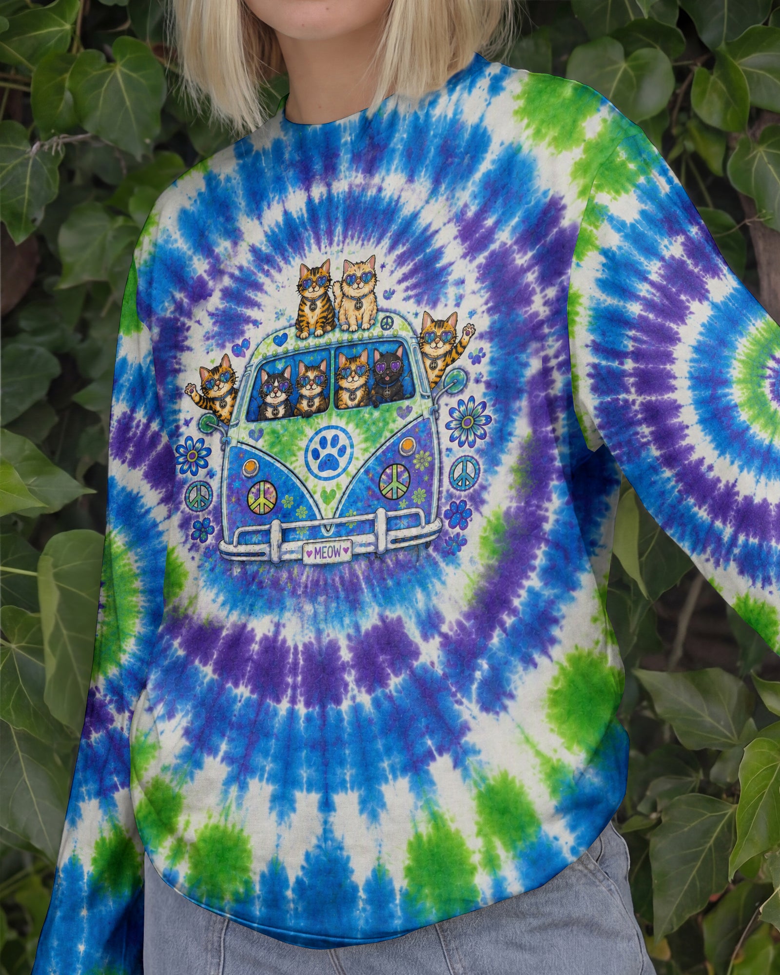 PEACE LOVE AND MEOW CAT VAN ALL OVER PRINT - KMTM3107262