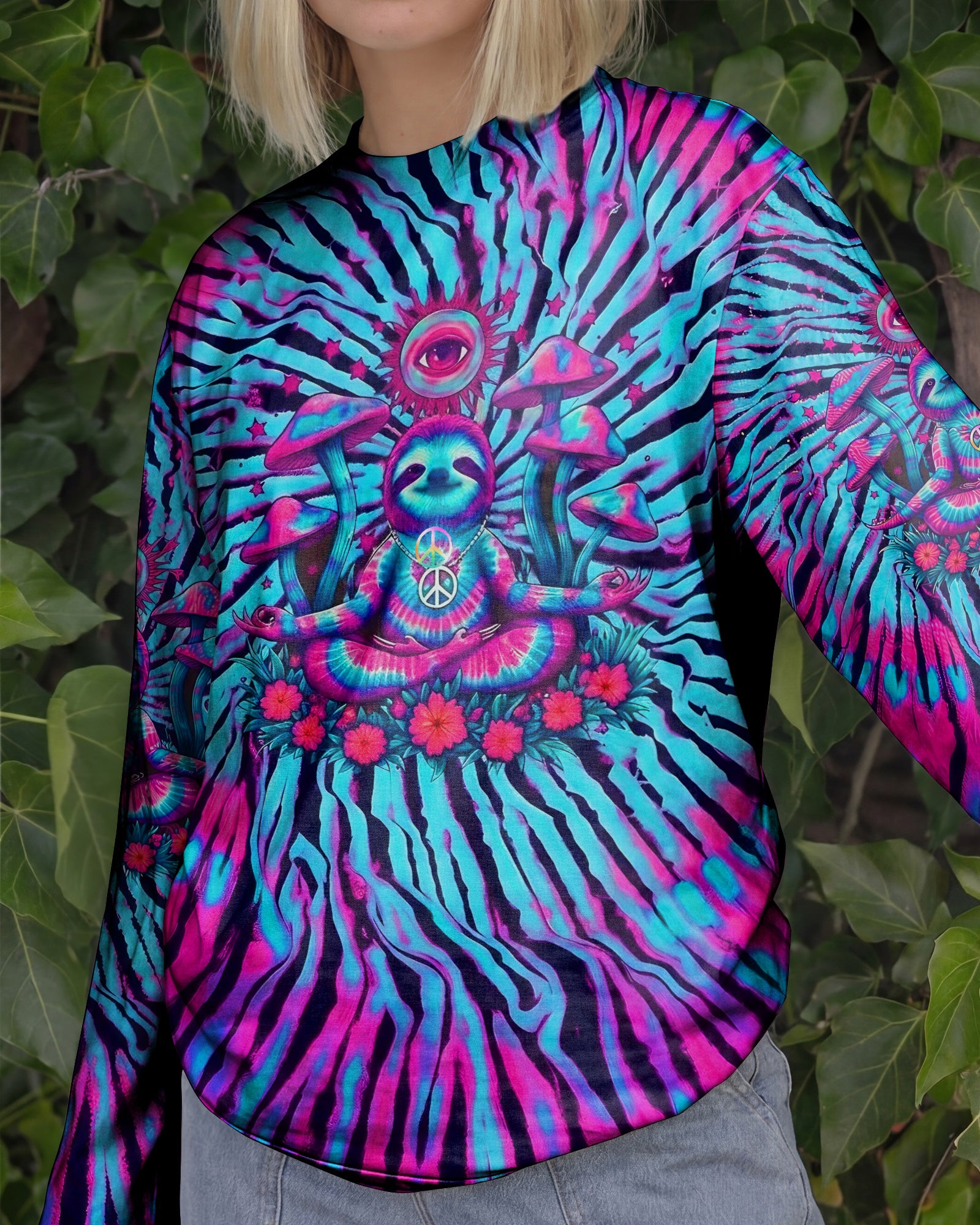 PINK TEAL SWIRL PEACE SLOTH ALL OVER PRINT - YHLT0902261