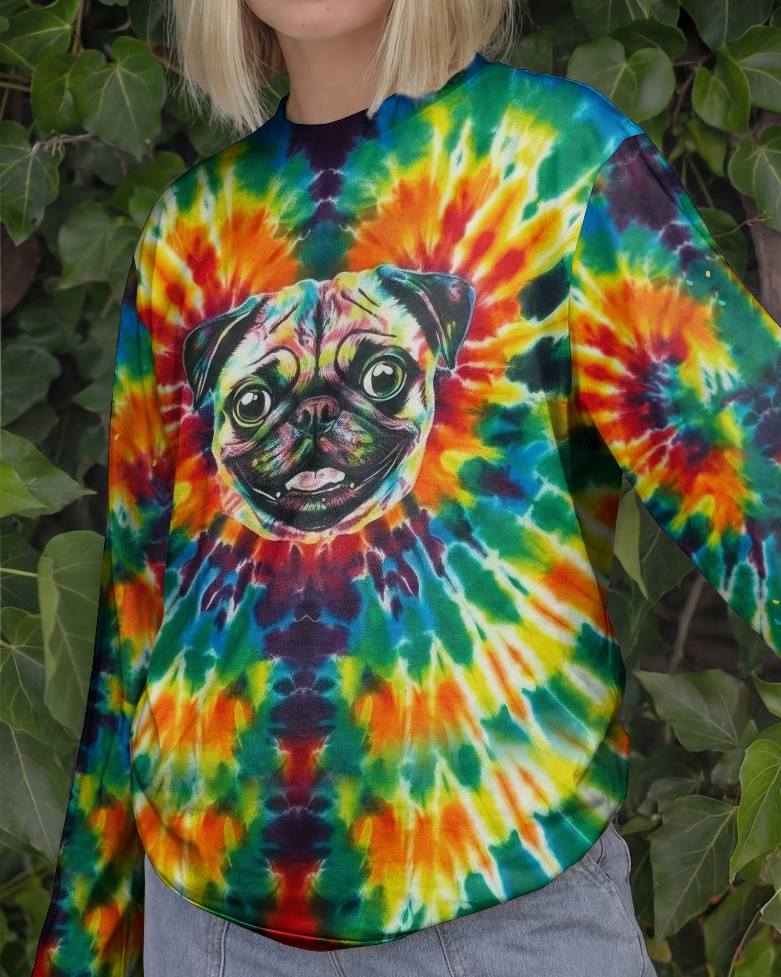 RAINBOW SWIRL FUNNY PUG DOG ALL OVER PRINT - YHHG0202262