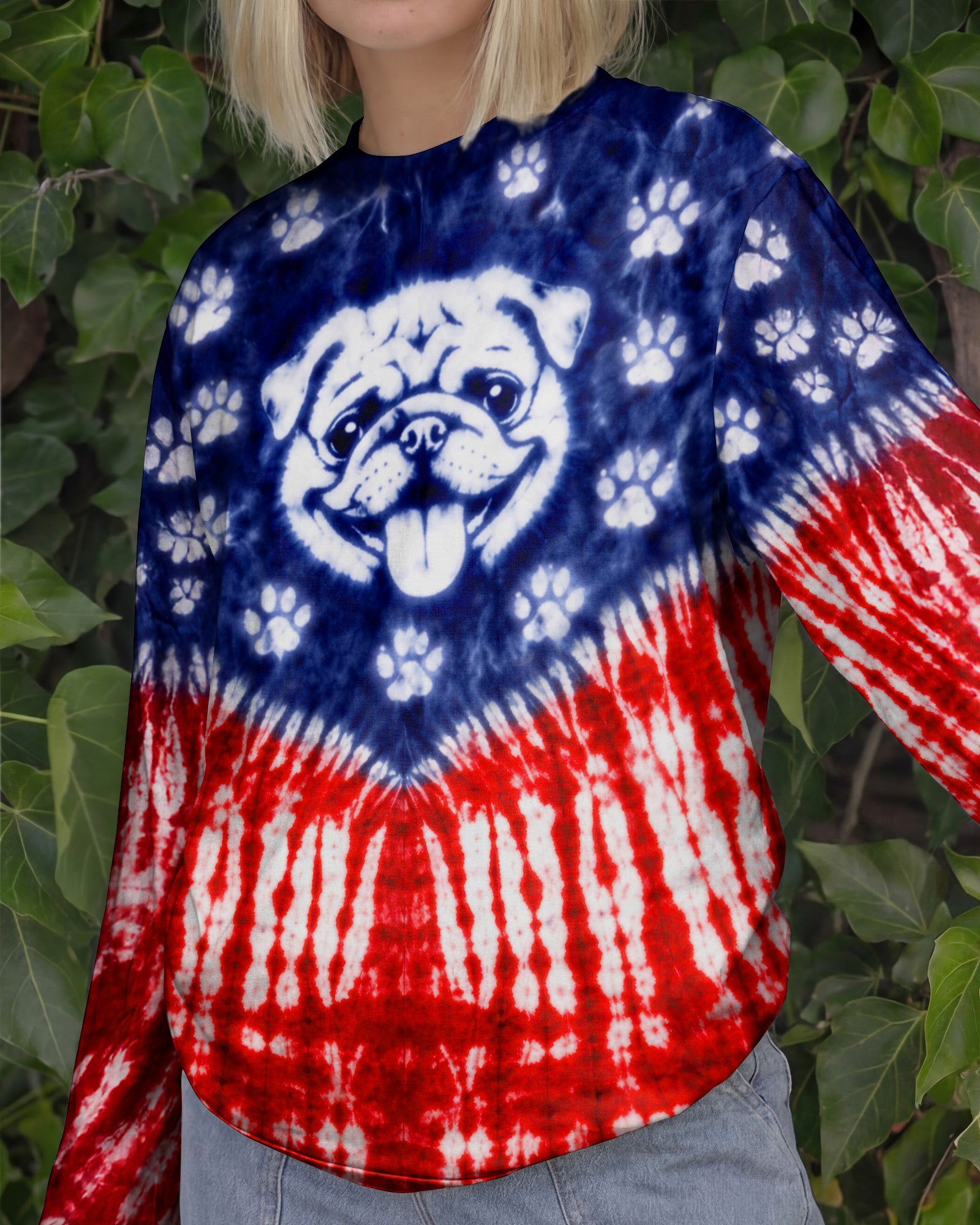 PUG DOG PAW PRINT RED WHITE & BLUE SWIRL ALL OVER PRINT - TLTW0204261