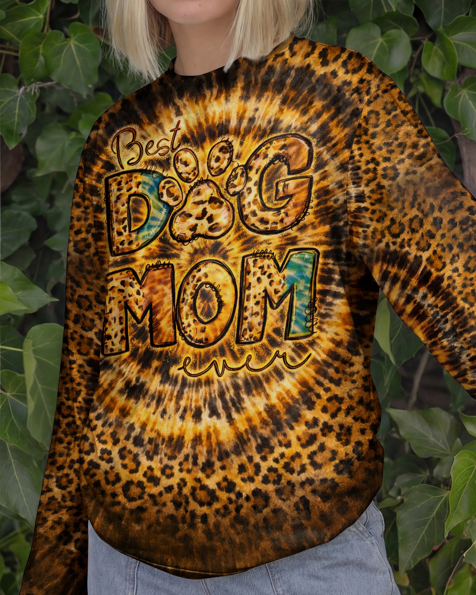 BEST DOG MOM EVER LEOPARD SWIRL ALL OVER PRINT   - TLNT1003261