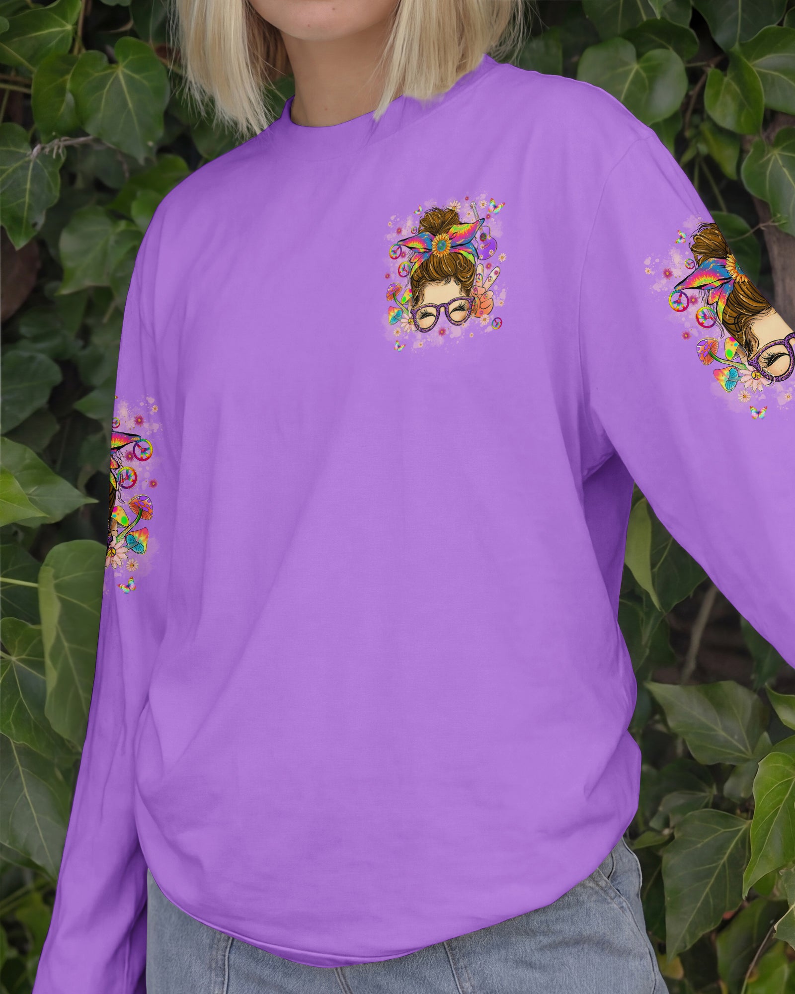 DON'T WORRY BE HIPPIE MESSY BUN ALL OVER PRINT - TYLN3006262