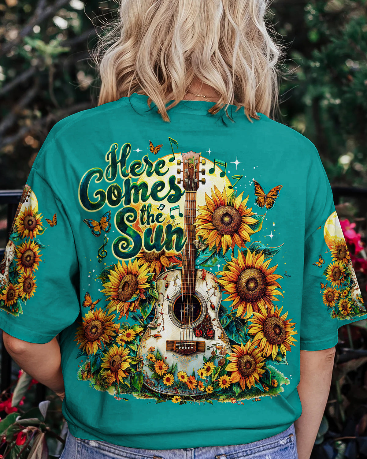 HERE COMES THE SUN GUITAR SUNFLOWERS ALL OVER PRINT - TY1204241