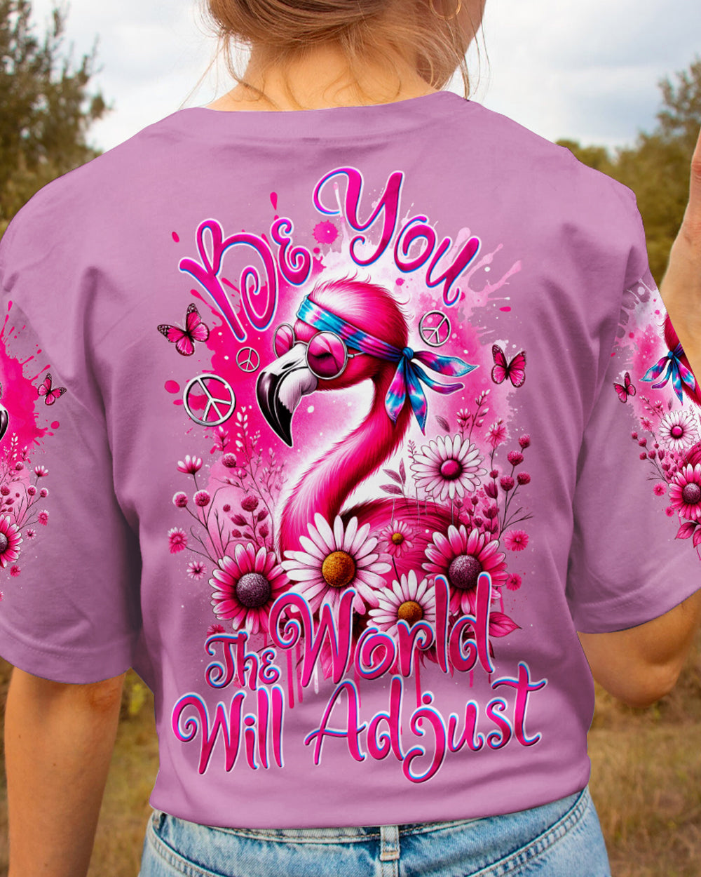 BE YOU THE WORLD WILL ADJUST FLAMINGO ALL OVER PRINT - TY2411231