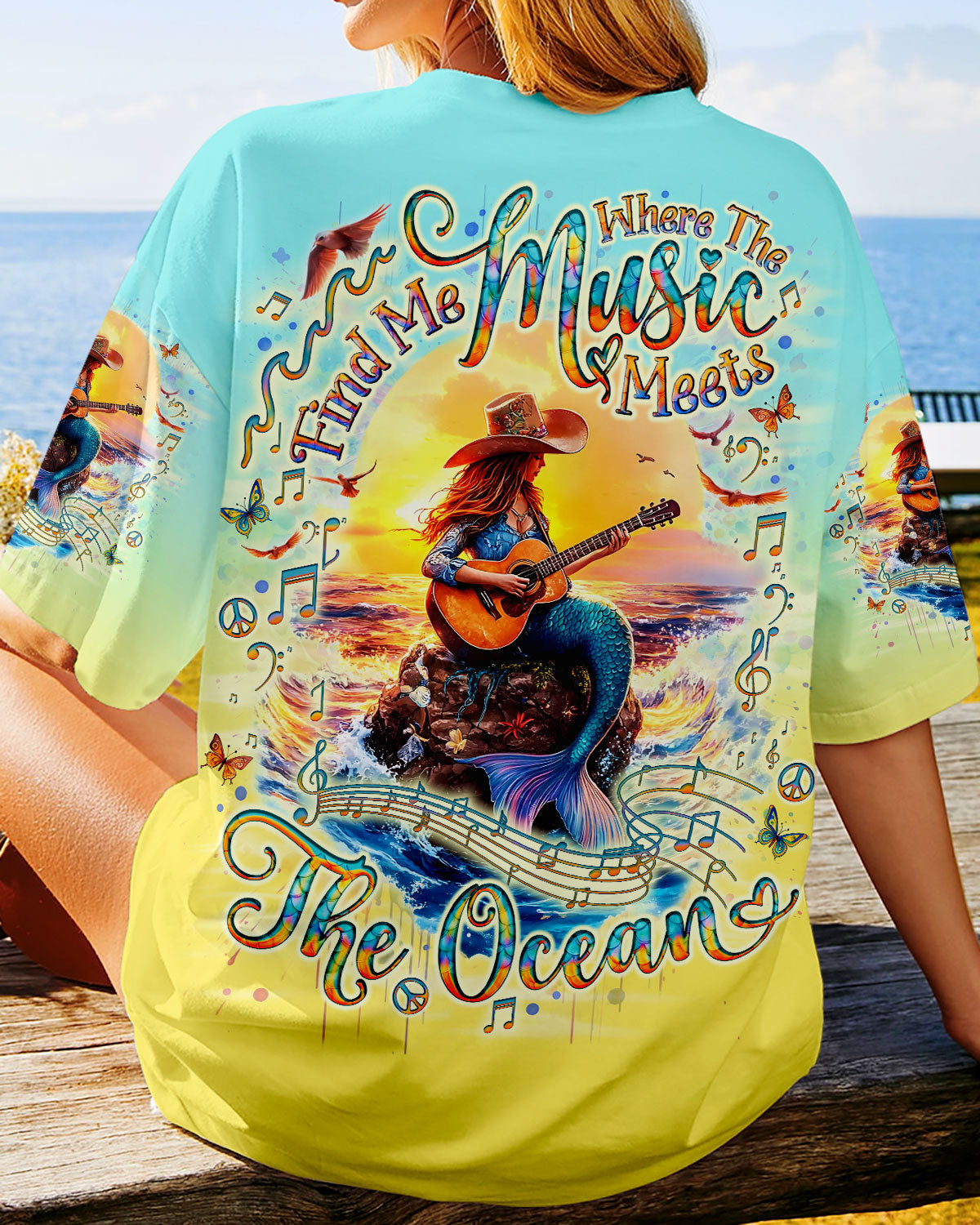 FIND ME WHERE THE MUSIC MEETS THE OCEAN MERMAID GUITAR ALL OVER PRINT - TLNO1104251