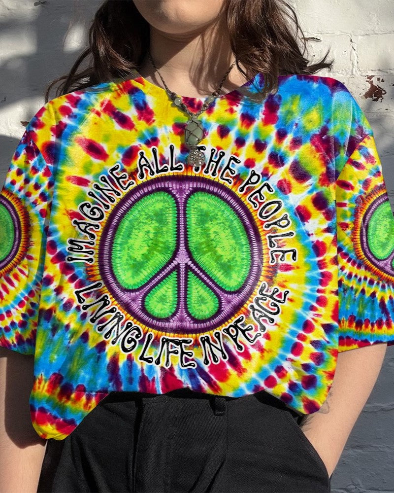 IMAGINE ALL THE PEOPLE LIVING LIFE IN PEACE TIE DYE ALL OVER PRINT - TYTD1305231