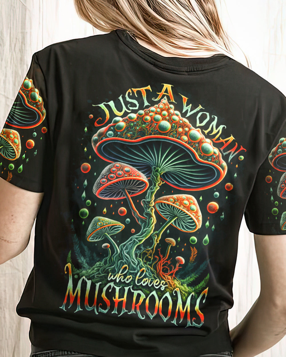 JUST A WOMAN WHO LOVES MUSHROOMS ALL OVER PRINT - TA2102231