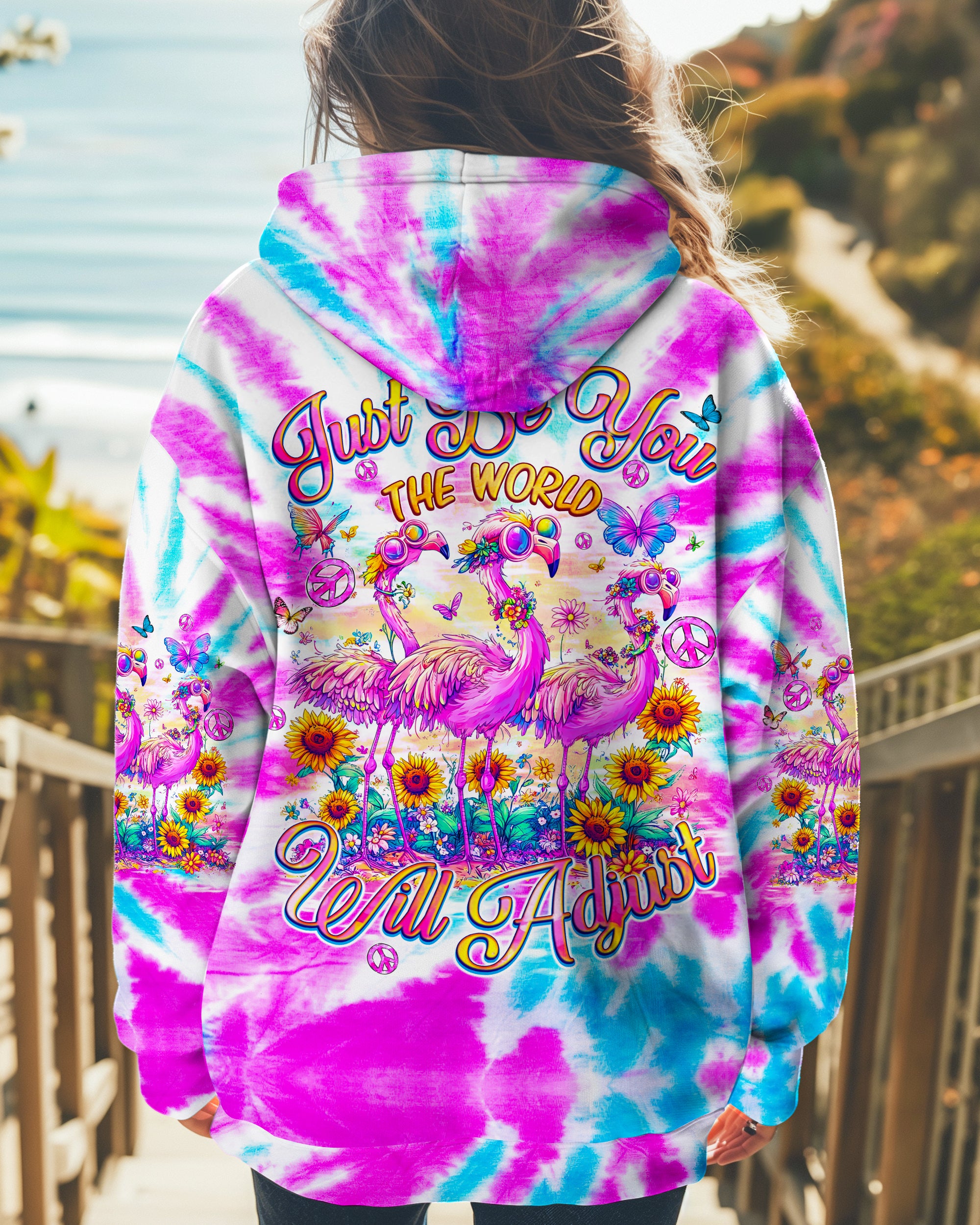 JUST BE YOU THE WORLD WILL ADJUST FLAMINGO TIE DYE ALL OVER PRINT - TYQY0602252