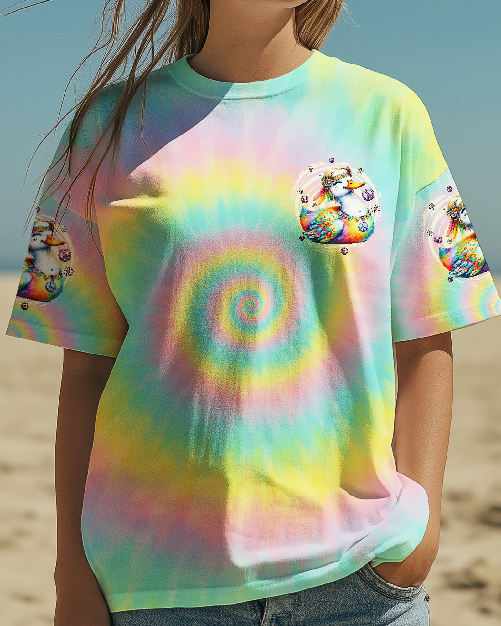 DON'T WORRY BE HAPPY DUCK HIPPIE TIE DYE ALL OVER PRINT - TYTD1508251
