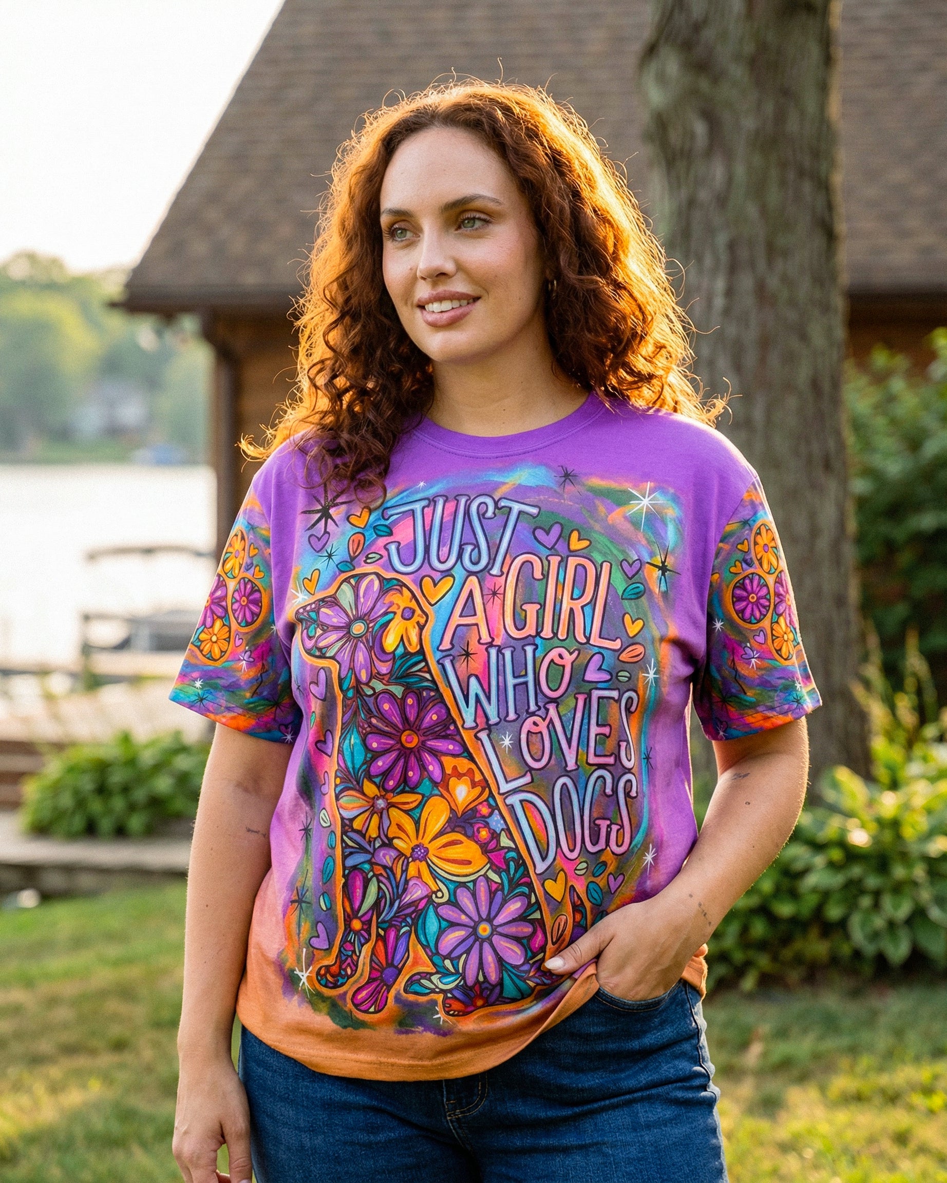 JUST A GIRL WHO LOVES DOGS COLORFUL FLORAL ALL OVER PRINT - KM1004261