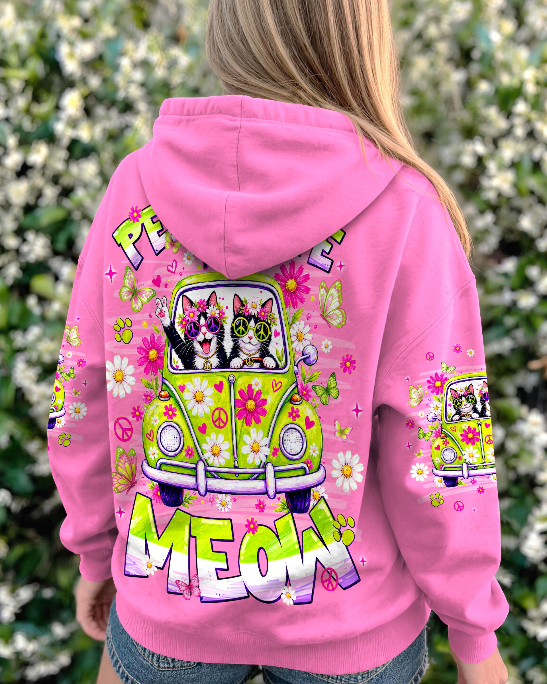 PEACE LOVE AND MEOW CAT HIPPIE CAR ALL OVER PRINT - TLNT0807263