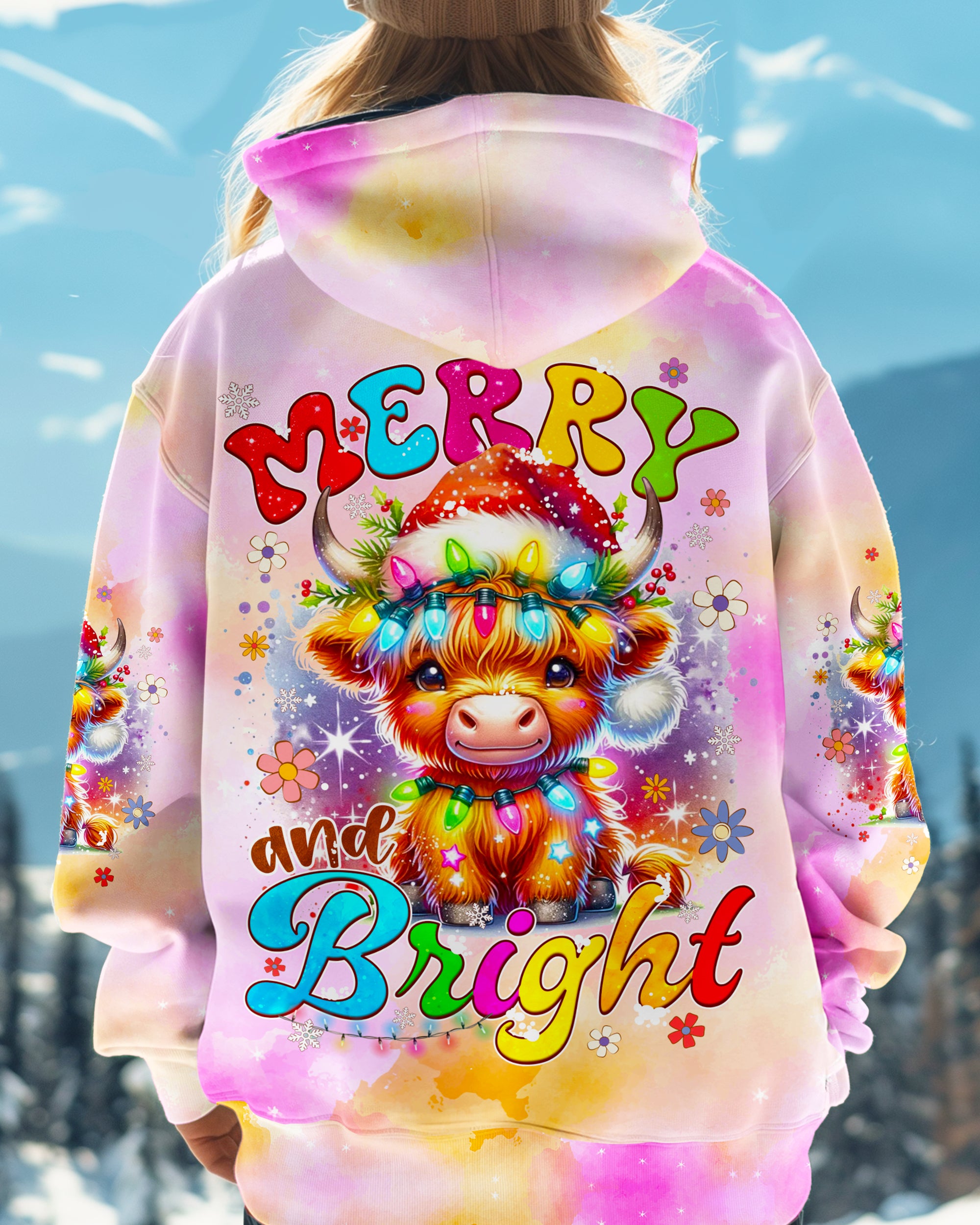 MERRY AND BRIGHT CHRISTMAS COW ALL OVER PRINT - TYQY2910244