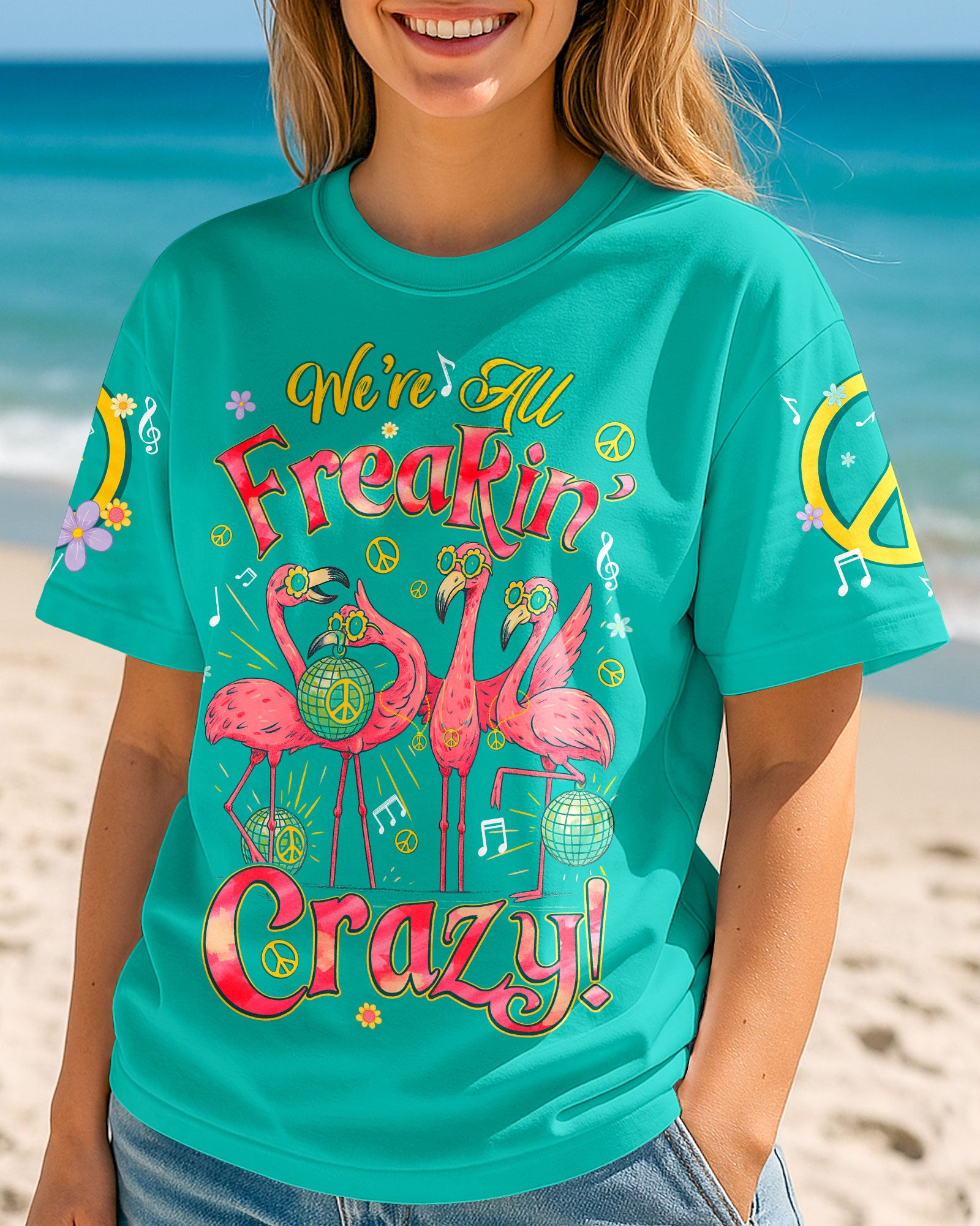 WE'RE ALL FREAKIN' CRAZY FLAMINGO ALL OVER PRINT - TYQY0505253