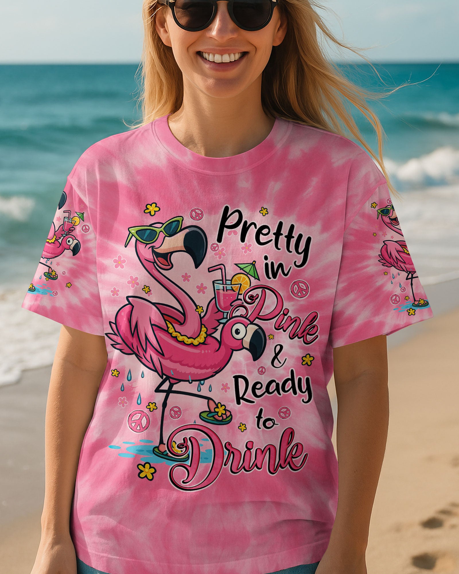 PRETTY IN PINK FLAMINGO TIE DYE ALL OVER PRINT - TYQY1004253